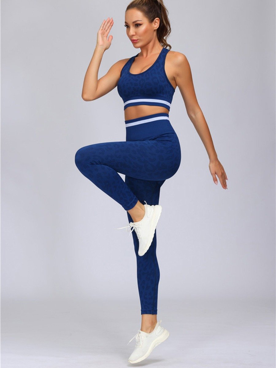 Be Activewear Basics Set BLUE LEOPARD SET - 2 PIECE RACERBACK CROP TOP & LEGGINGS - PRE-ORDER