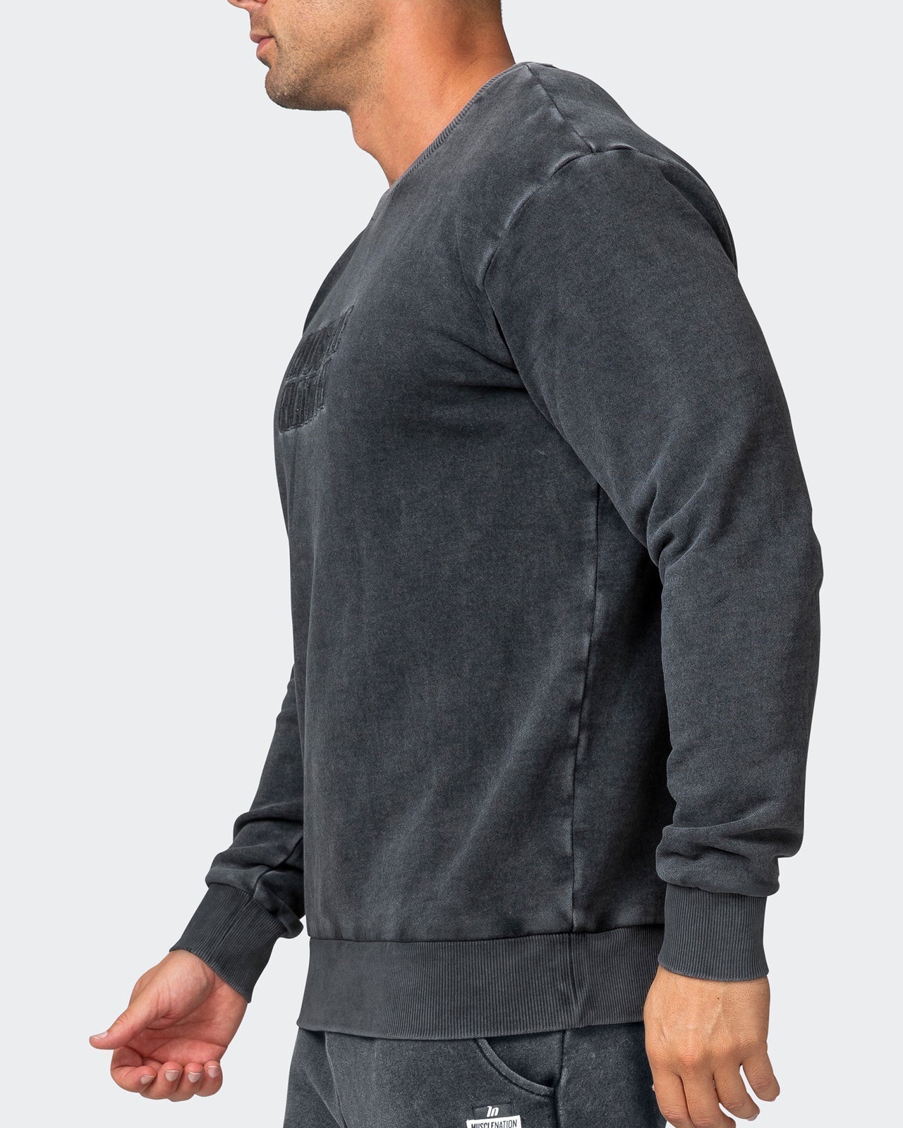 musclenation Mens Classic Vintage Pullover - Washed Black
