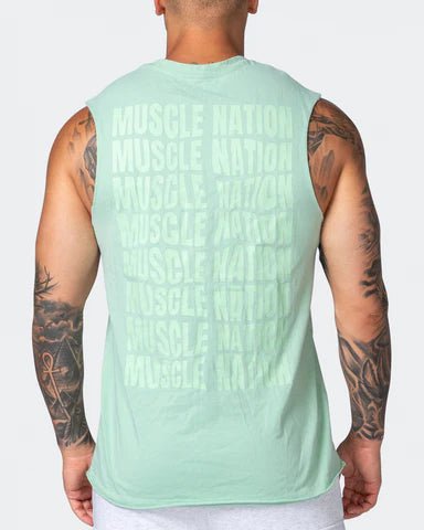 musclenation Tank Tops Box Wave Vintage Tank - Washed Pastel Green