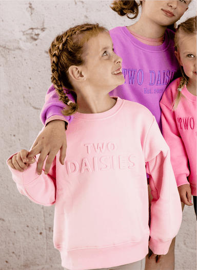 Two Daisies Sweater Embossed Girls Sweater - Baby Pink