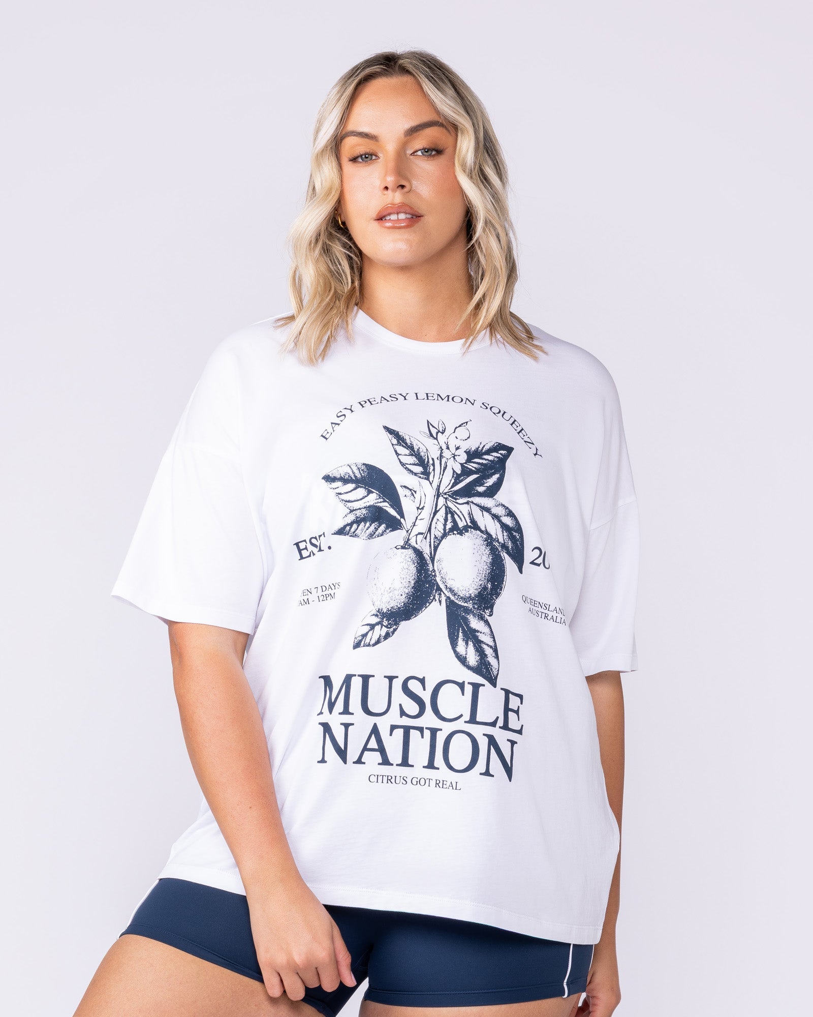 Lemon Squeezy Oversized Tee White - Muscle Nation women's gym tee, view 3
