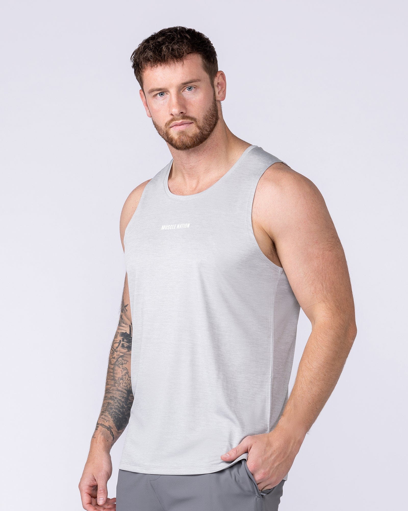 Aero Active Tank Quiet Grey - Muscle Nation men's muscle tank, view 4