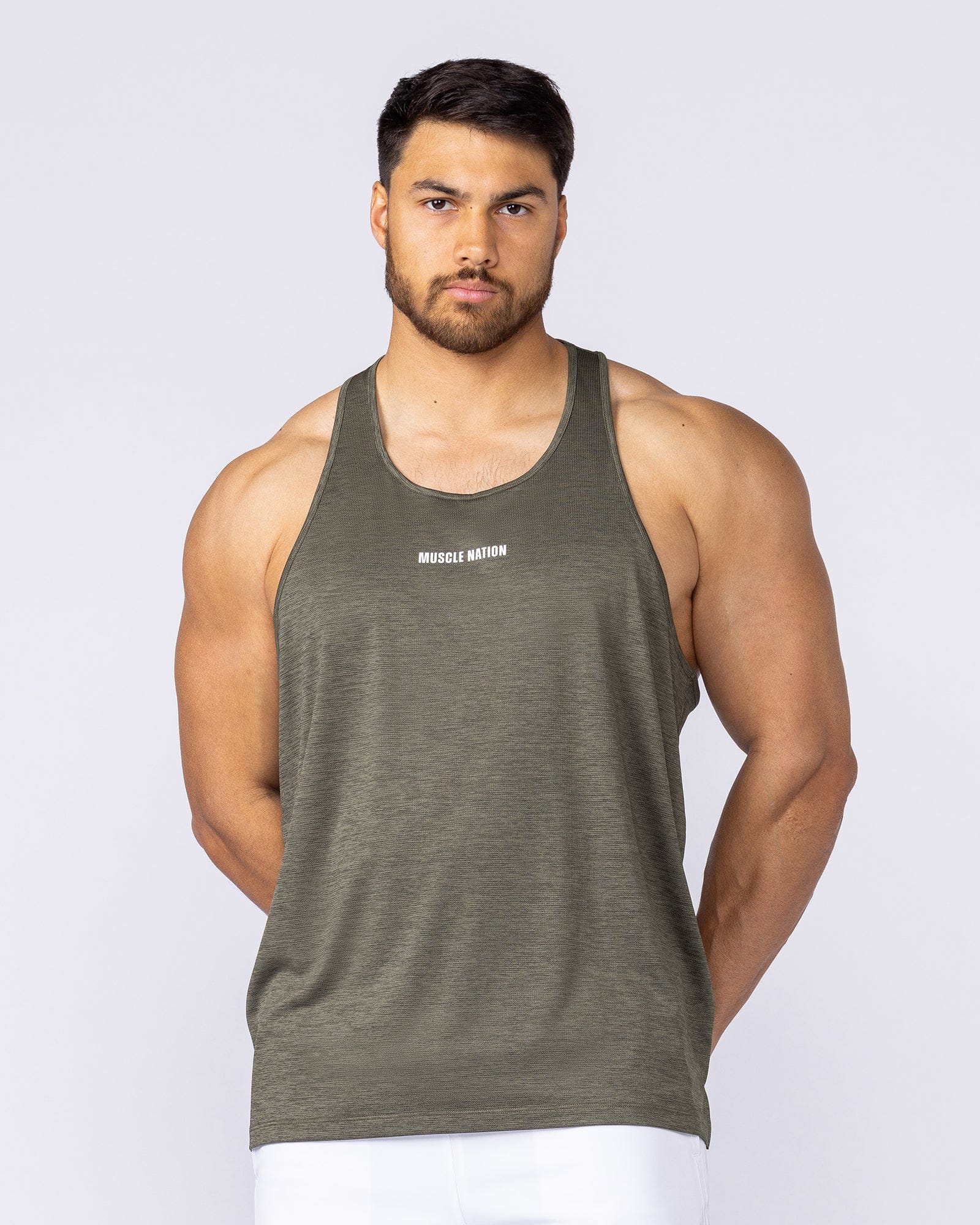 Aero Y Back Singlet Khaki - Muscle Nation men's muscle tank, view 3