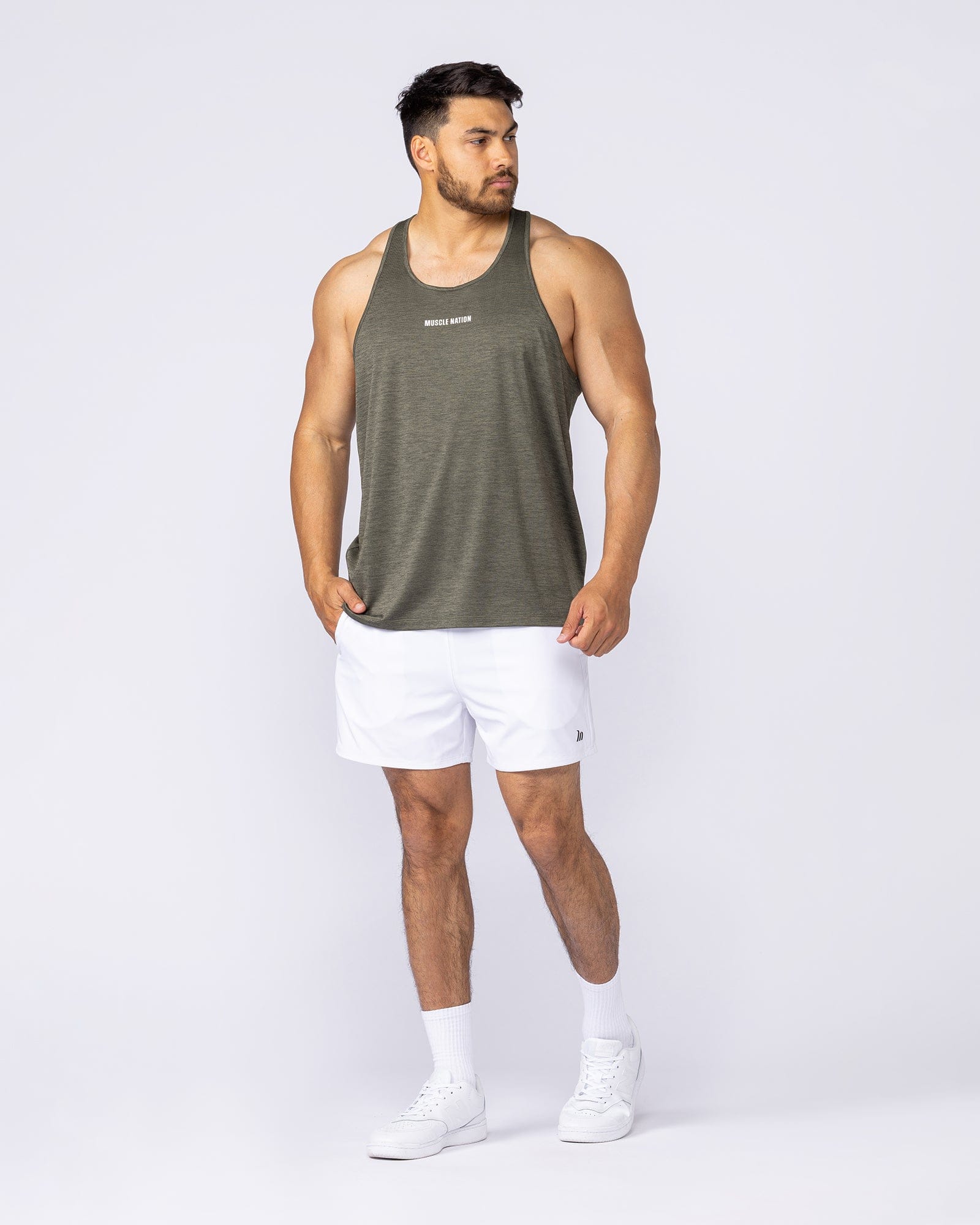 Aero Y Back Singlet Khaki - Muscle Nation men's muscle tank, view 6
