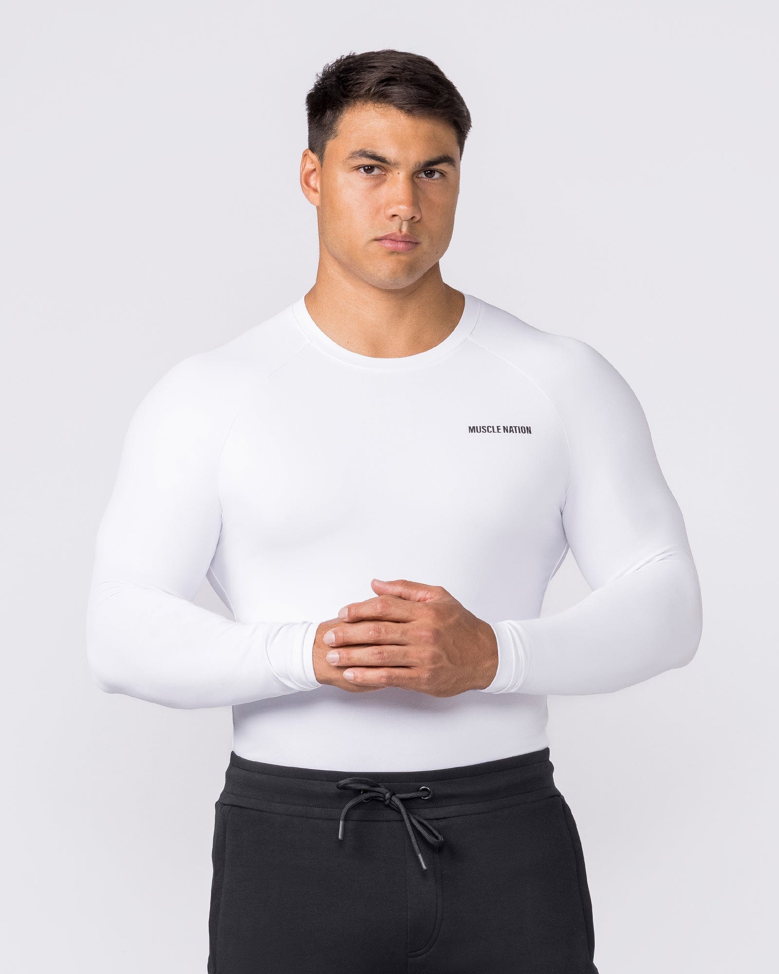 Apex Long Sleeve Tee in White - Muscle Nation men's long sleeve tee, view 3