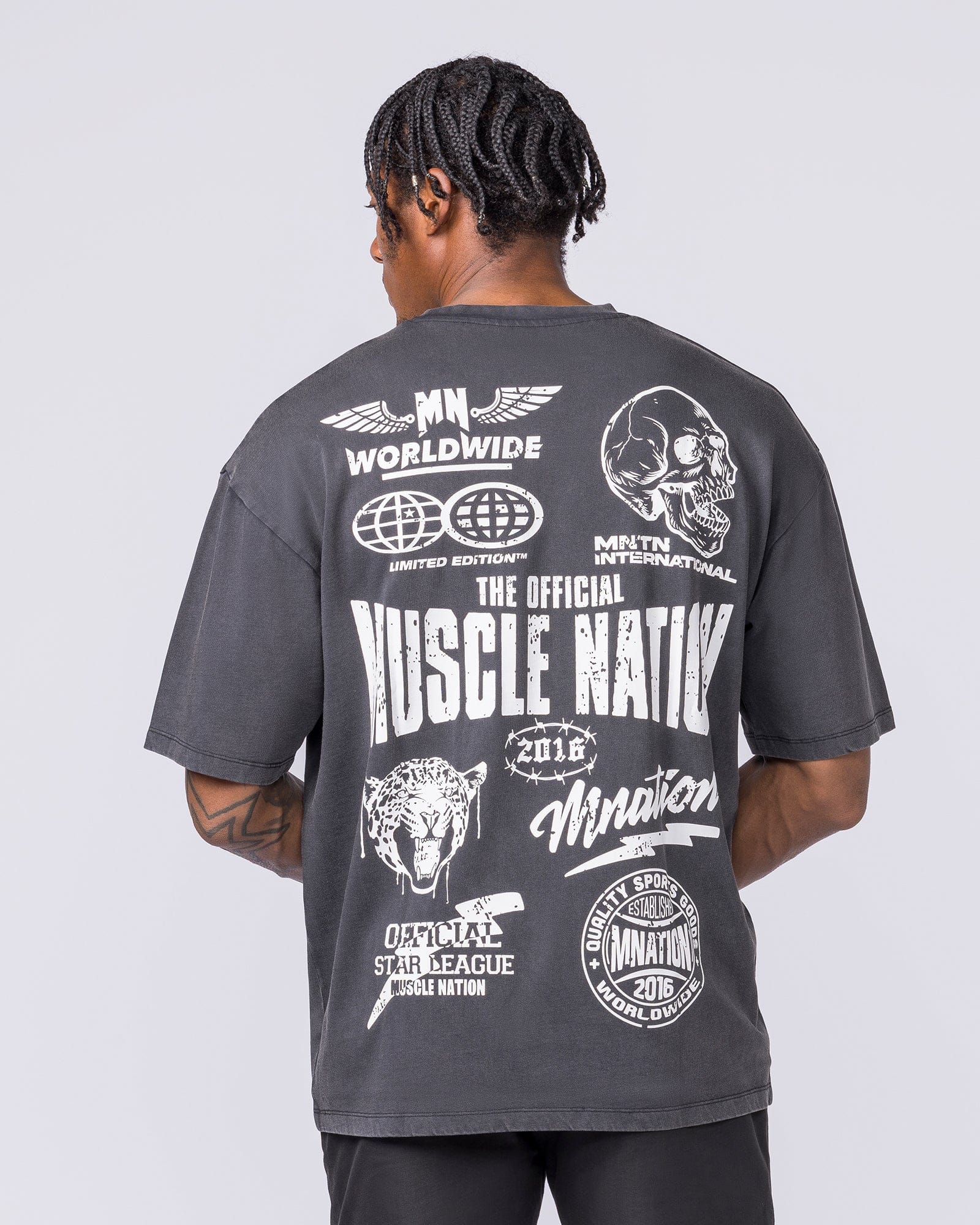 Archives Oversized Vintage Tee in Washed Black - Muscle Nation men's gym tee, view 5