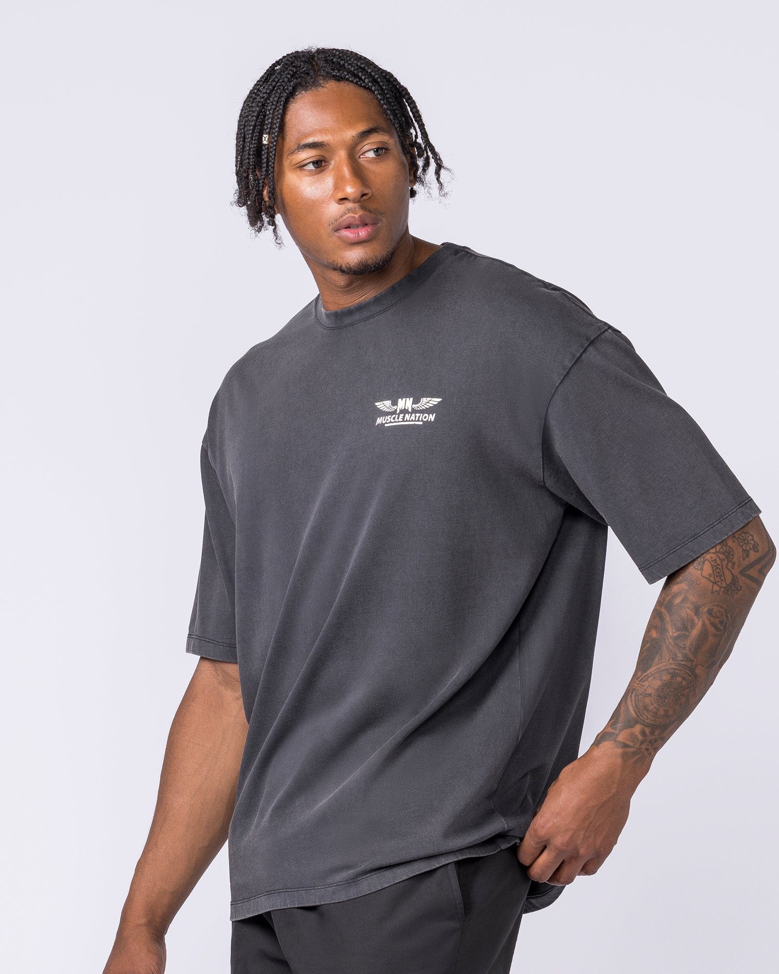 Archives Oversized Vintage Tee in Washed Black - Muscle Nation men's gym tee, view 2