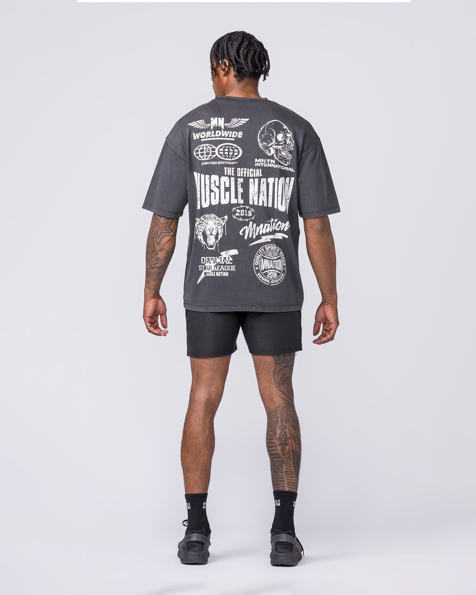 Archives Oversized Vintage Tee in Washed Black - Muscle Nation men's gym tee, view 6