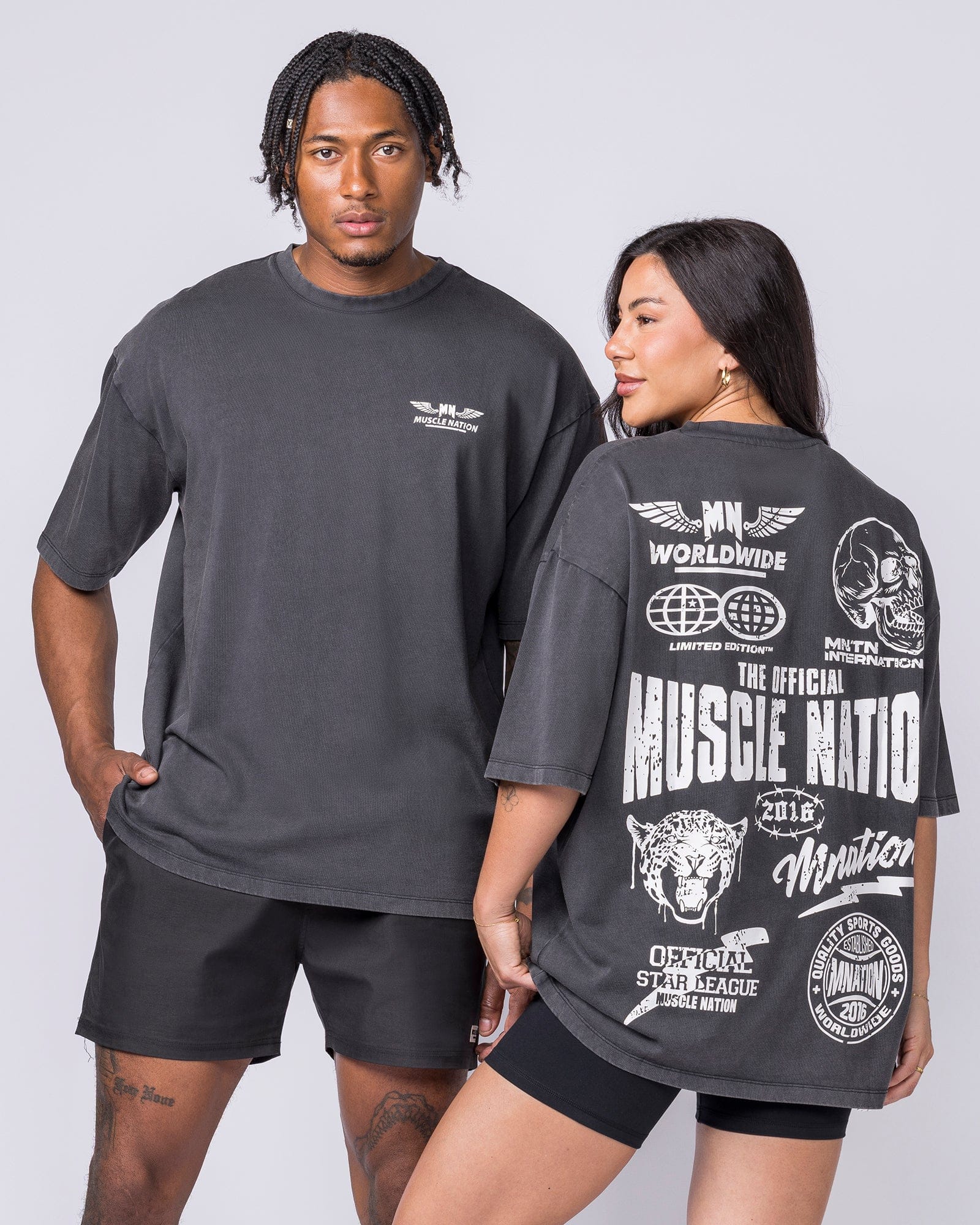 Archives Oversized Vintage Tee in Washed Black - Muscle Nation men's gym tee, view 7 | WOMENS-1