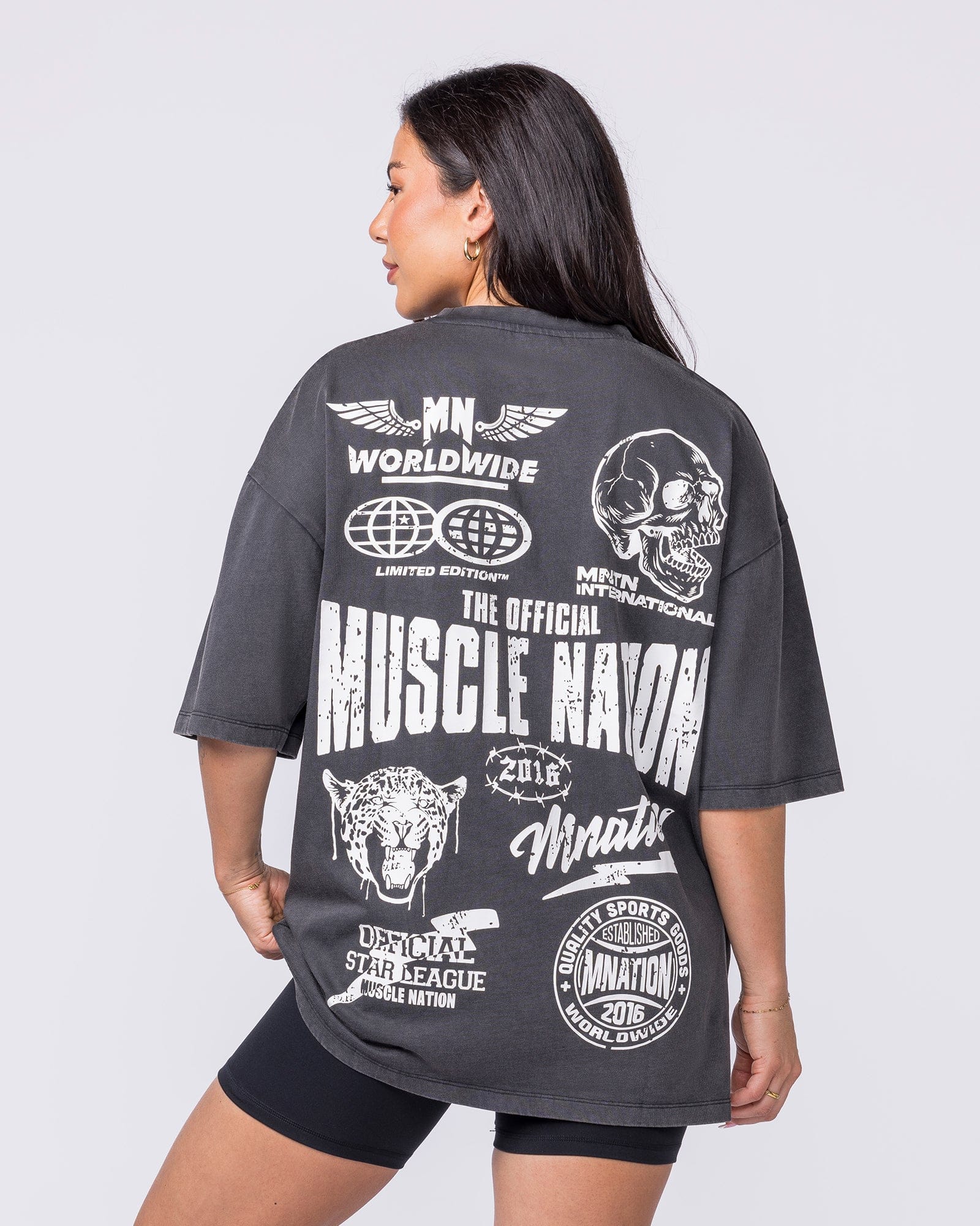 Archives Oversized Vintage Tee in Washed Black - Muscle Nation men's gym tee, view 8