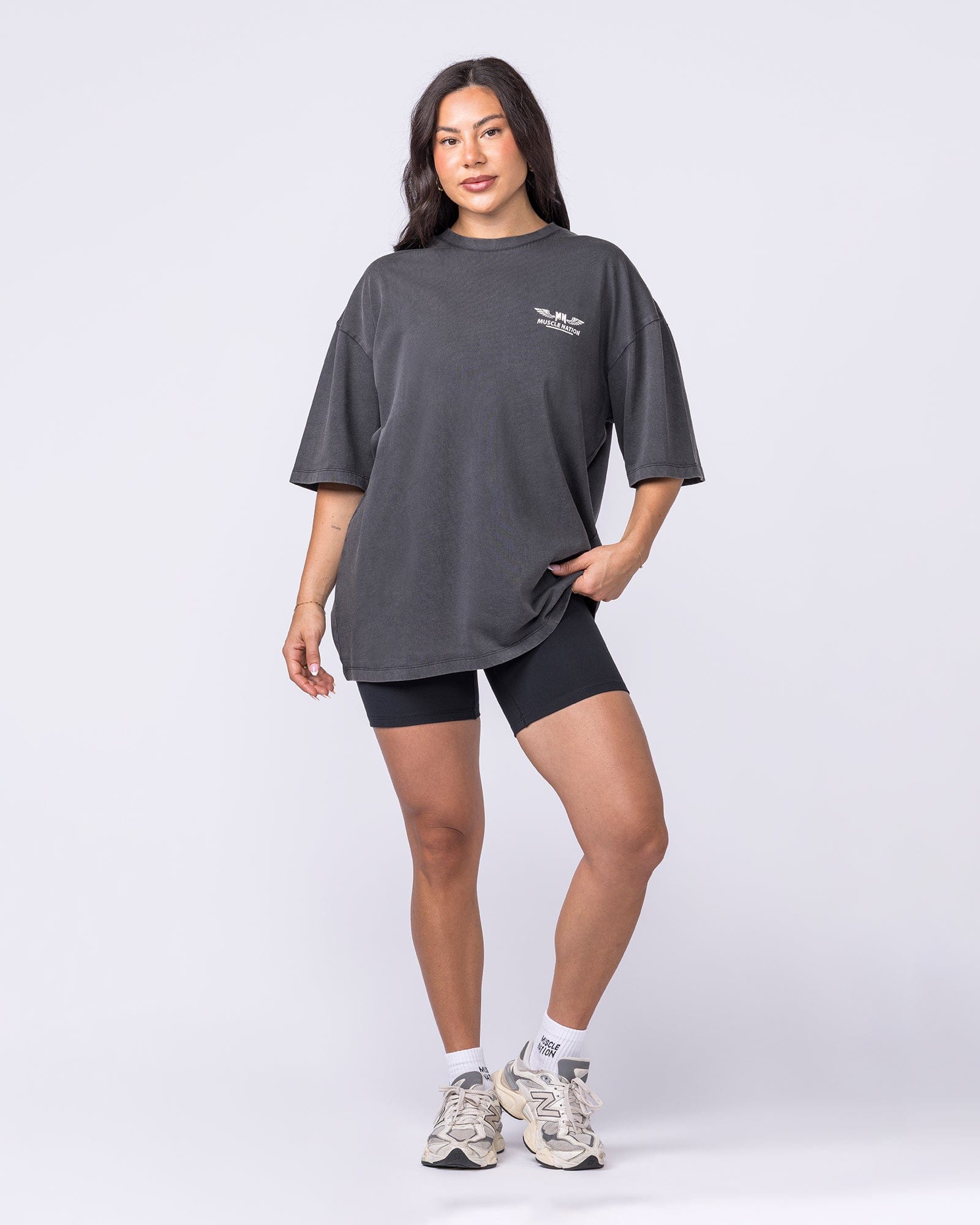 Archives Oversized Vintage Tee in Washed Black - Muscle Nation men's gym tee, view 9