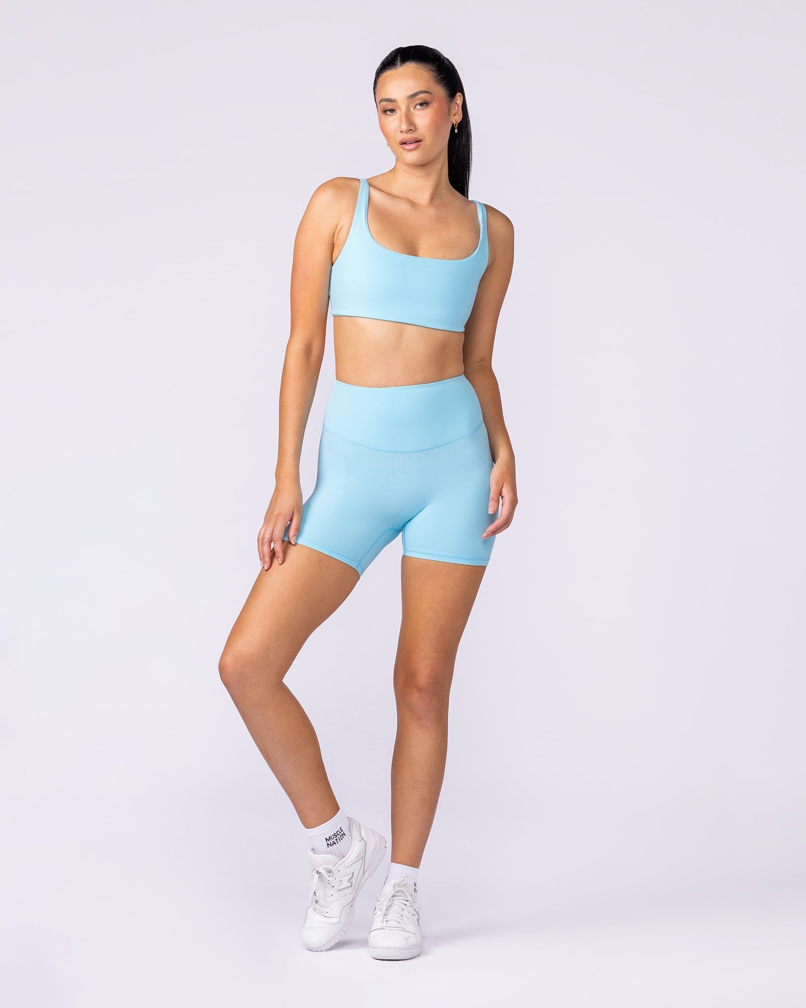 Aura Back Pocket Midway Shorts Lagoon - Muscle Nation women's gym shorts, view 6