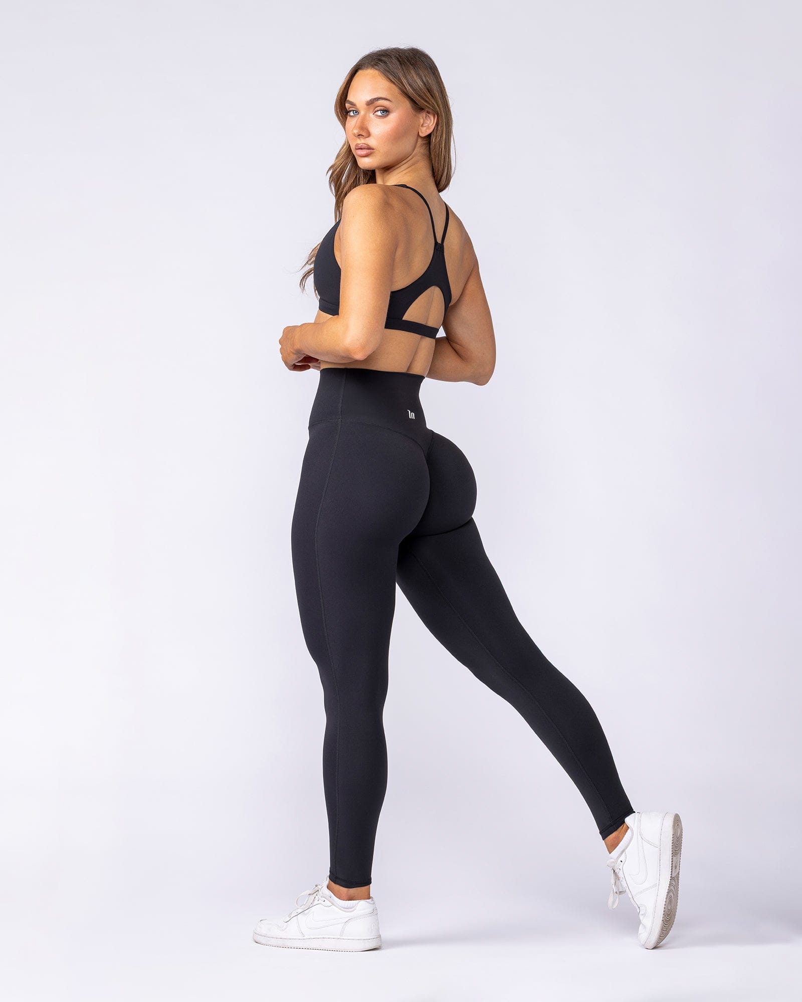Aura Peachy High Invisible Scrunch Ankle Leggings Black - Muscle Nation women's leggings, view 7