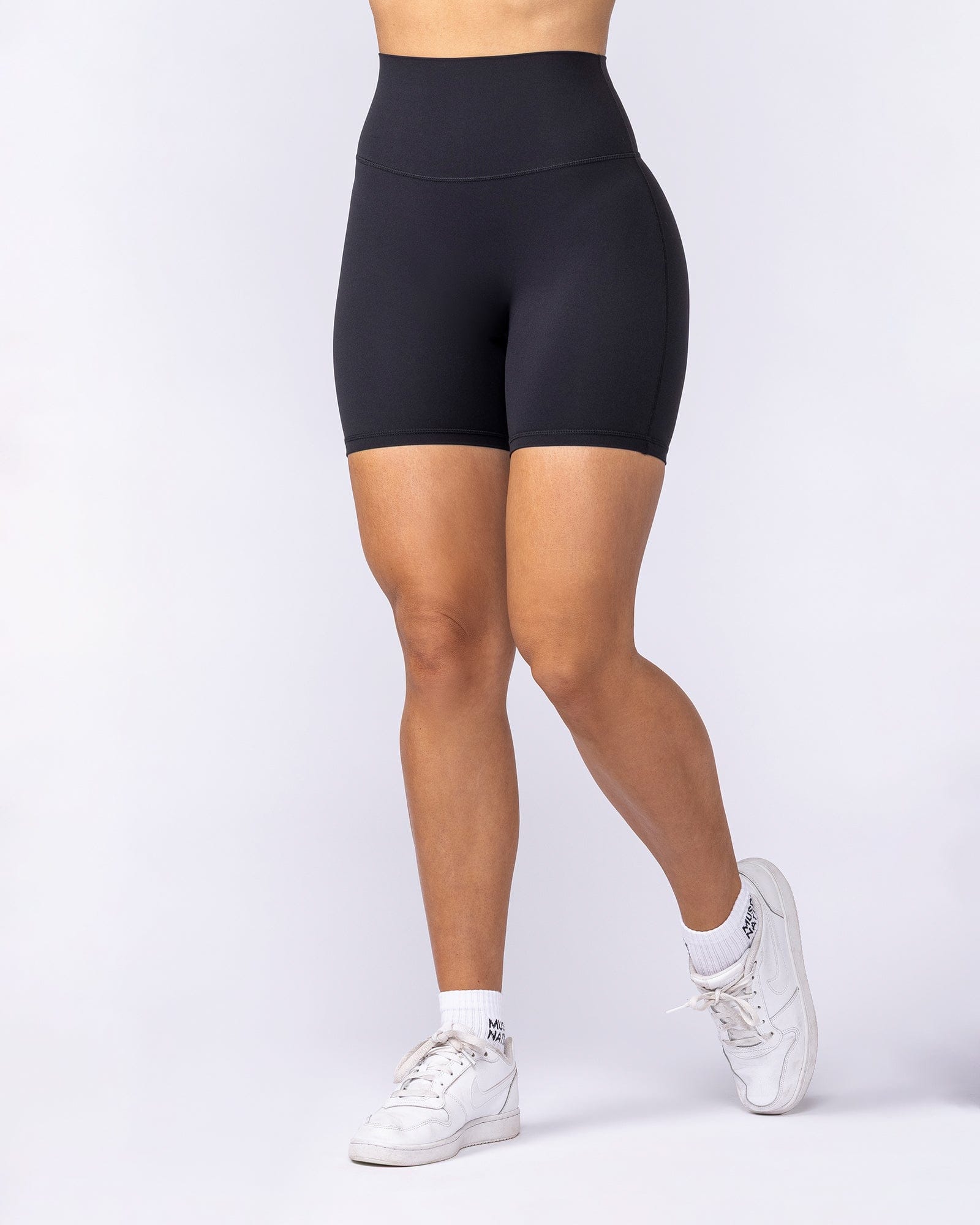 Aura Peachy High Invisible Scrunch Bike Shorts Black - Muscle Nation women's bike shorts, view 3