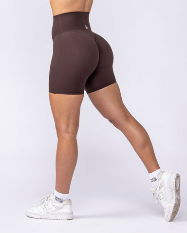 Aura Peachy High Invisible Scrunch Bike Shorts Cocoa - Muscle Nation women's bike shorts