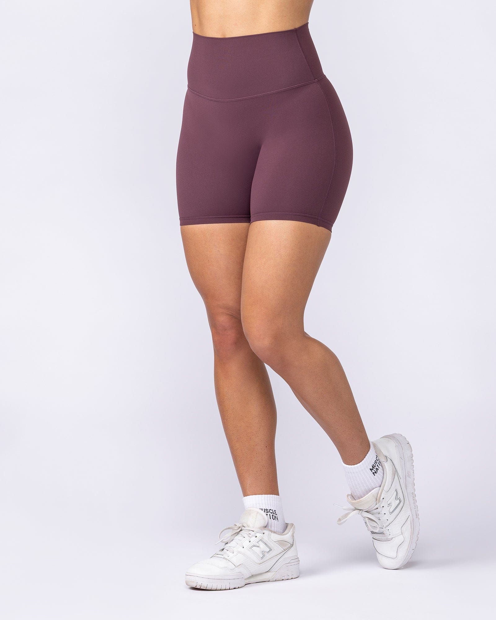 Aura Peachy High Invisible Scrunch Bike Shorts Dark Cherry - Muscle Nation women's bike shorts, view 3