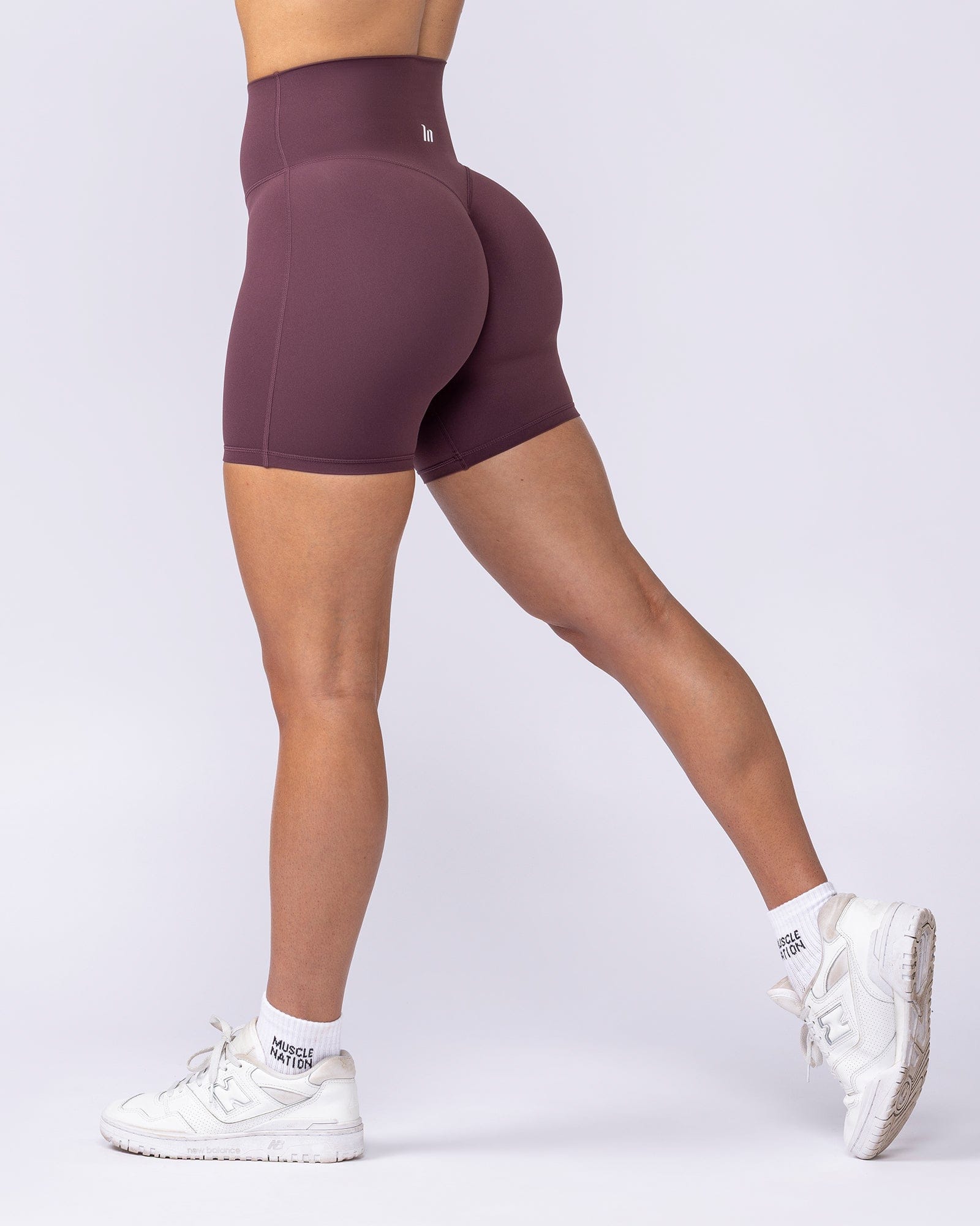 Aura Peachy High Invisible Scrunch Bike Shorts Dark Cherry - Muscle Nation women's bike shorts, view 5
