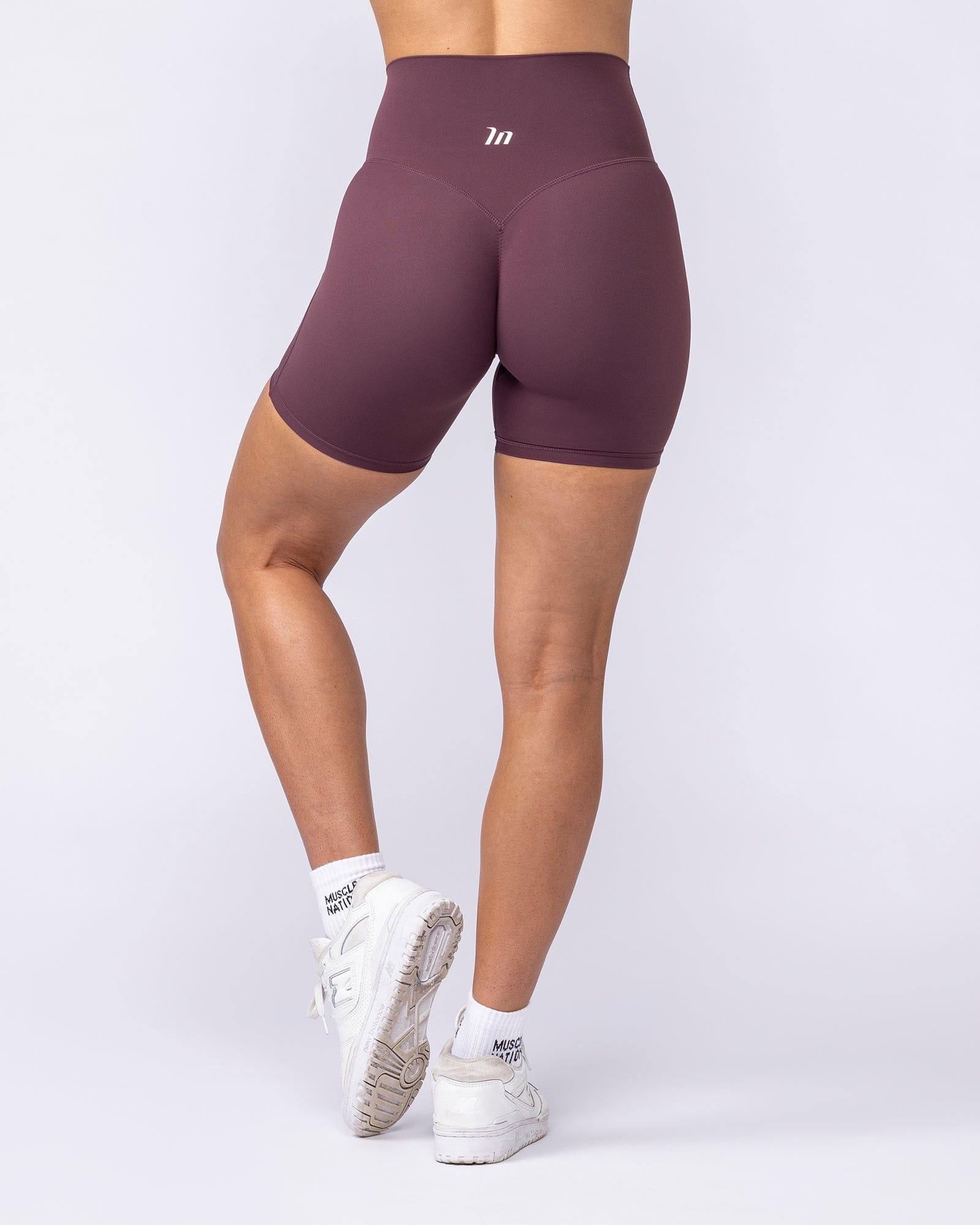 Aura Peachy High Invisible Scrunch Bike Shorts Dark Cherry - Muscle Nation women's bike shorts, view 6
