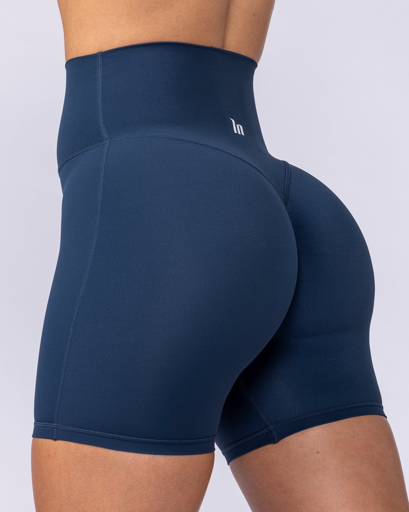 Aura Peachy High Invisible Scrunch Bike Shorts Navy - Muscle Nation women's bike shorts