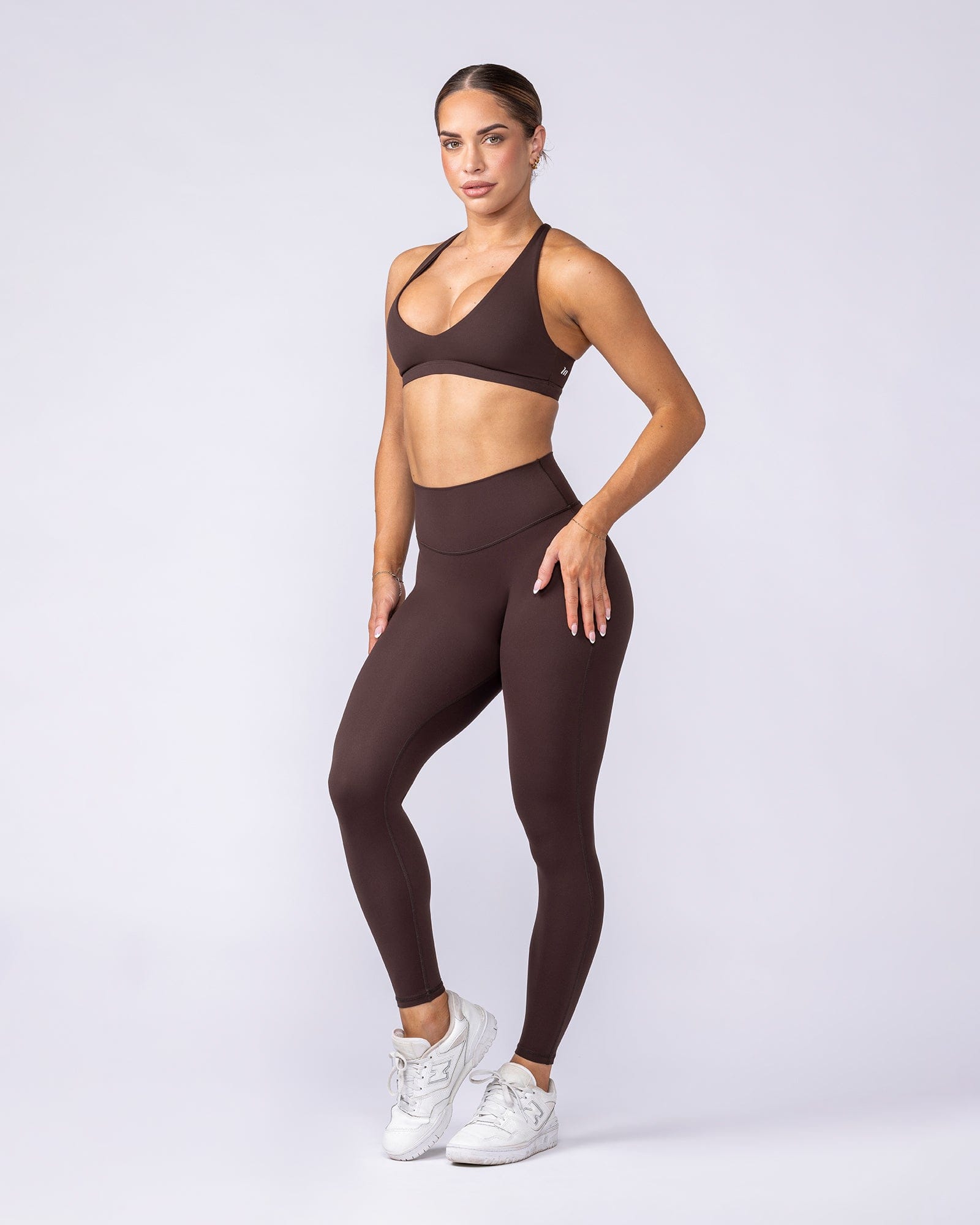 Aura Peachy Invisible Scrunch Ankle Leggings Cocoa - Muscle Nation women's leggings, view 7