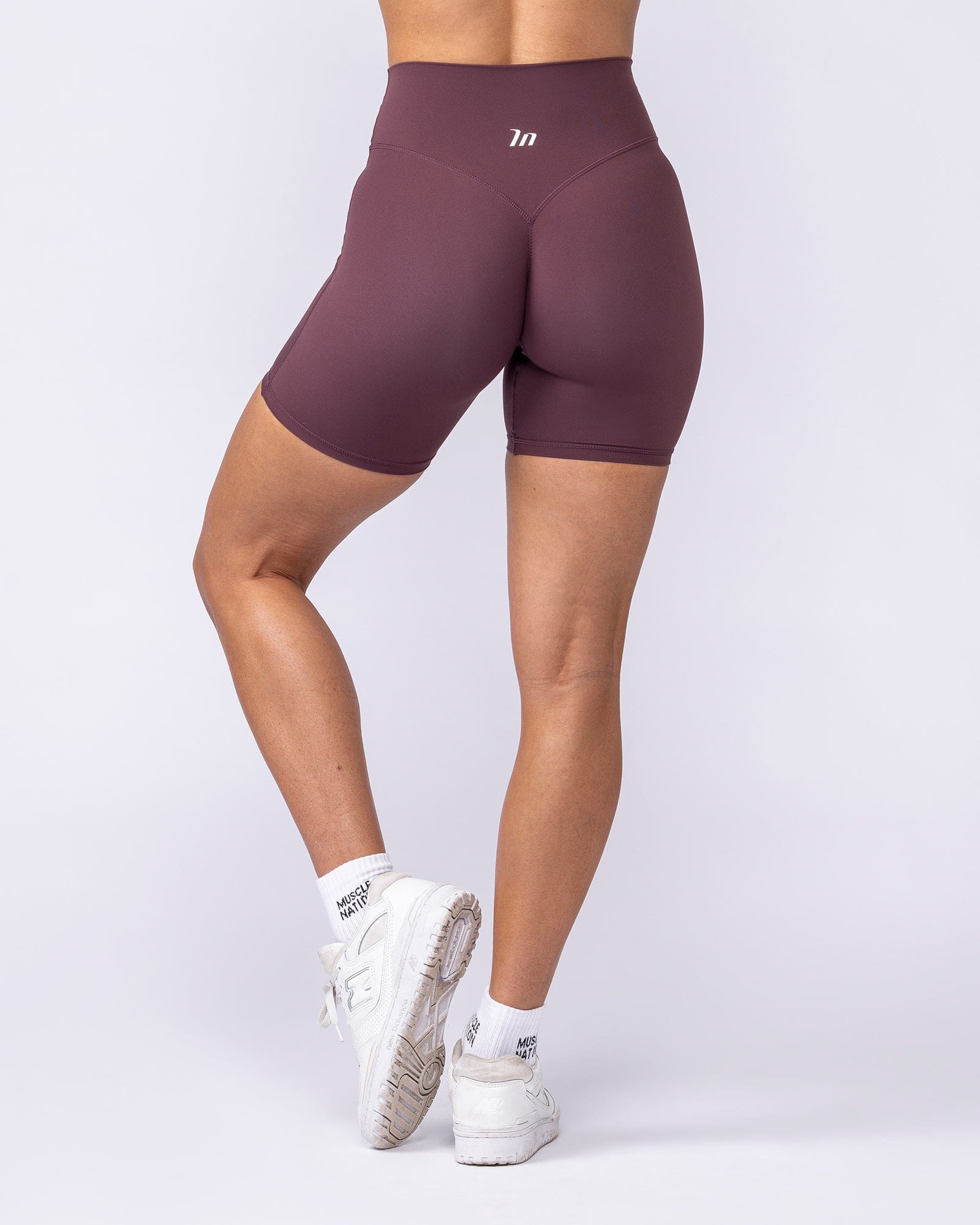 Aura Peachy Invisible Scrunch Bike Shorts Dark Cherry - Muscle Nation women's bike shorts, view 5