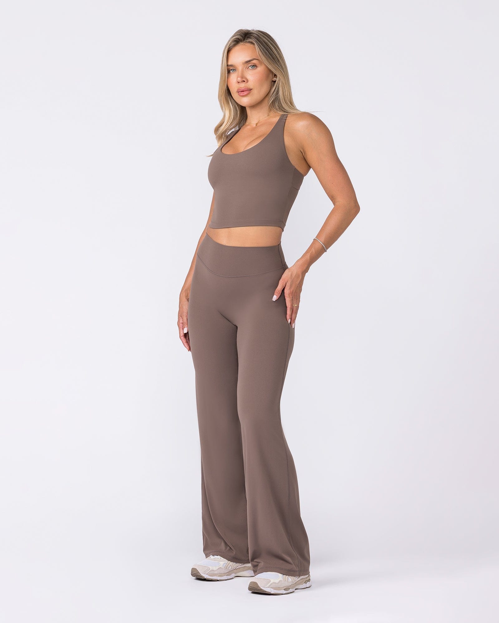 Aura Straight Leg Leggings Regular Taupe - Muscle Nation women's leggings, view 8