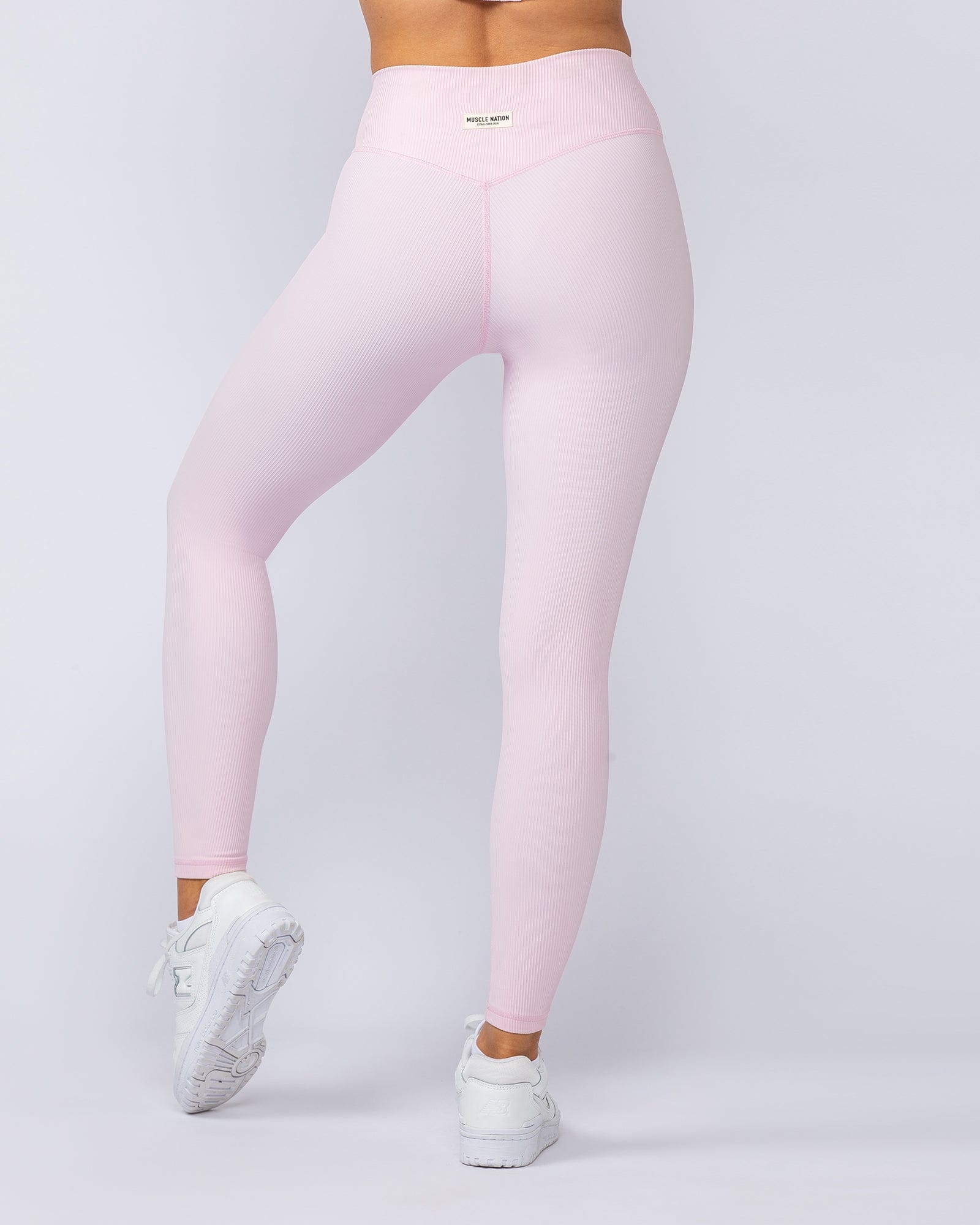 Zero Rise Rib Ankle Length Leggings Baby Pink - Muscle Nation women's leggings, view 5