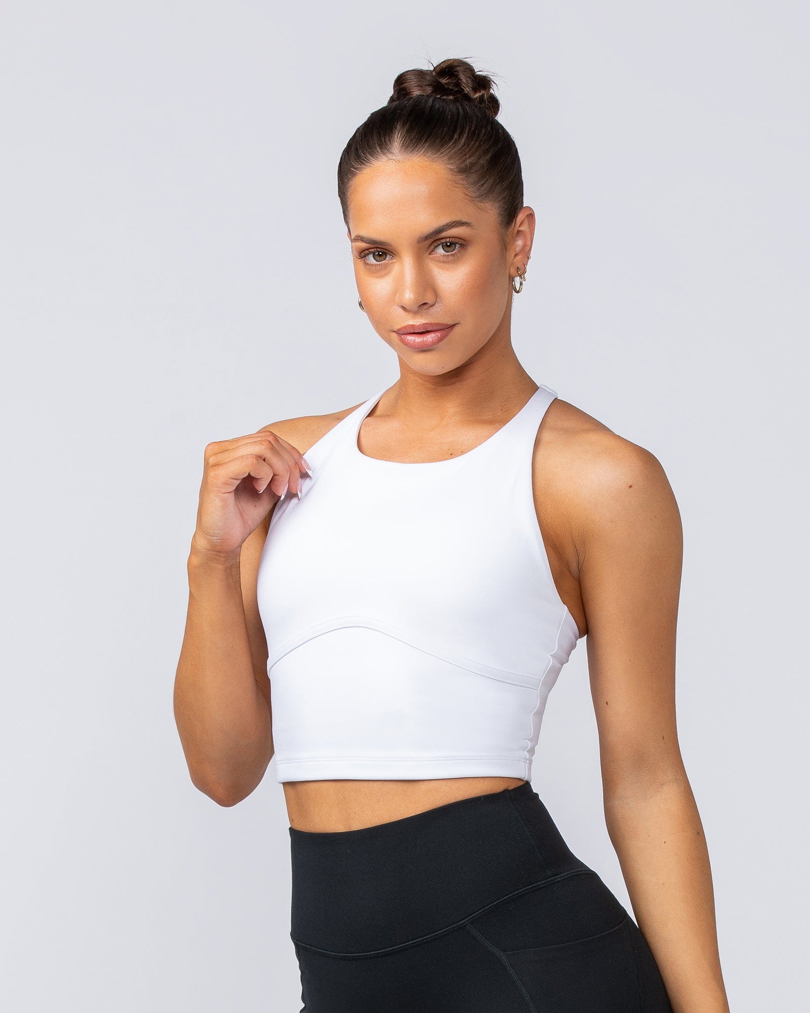 Limitless Cropped Active Tank White - Muscle Nation women's tank top, view 3