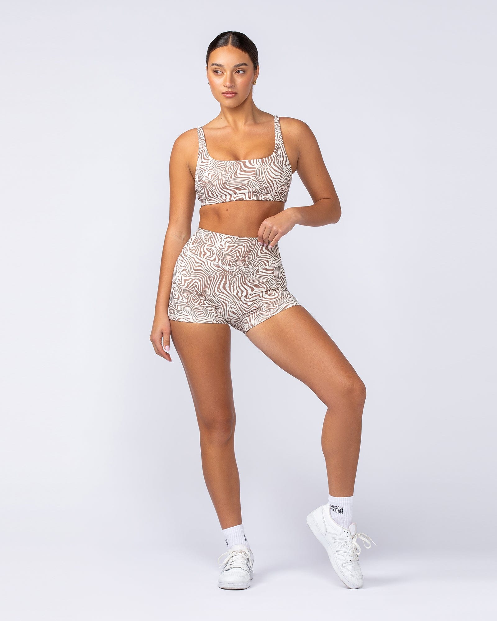 Fundamental Zebra Rib Bra Cinnamon Zebra - Muscle Nation women's sports bra, view 7