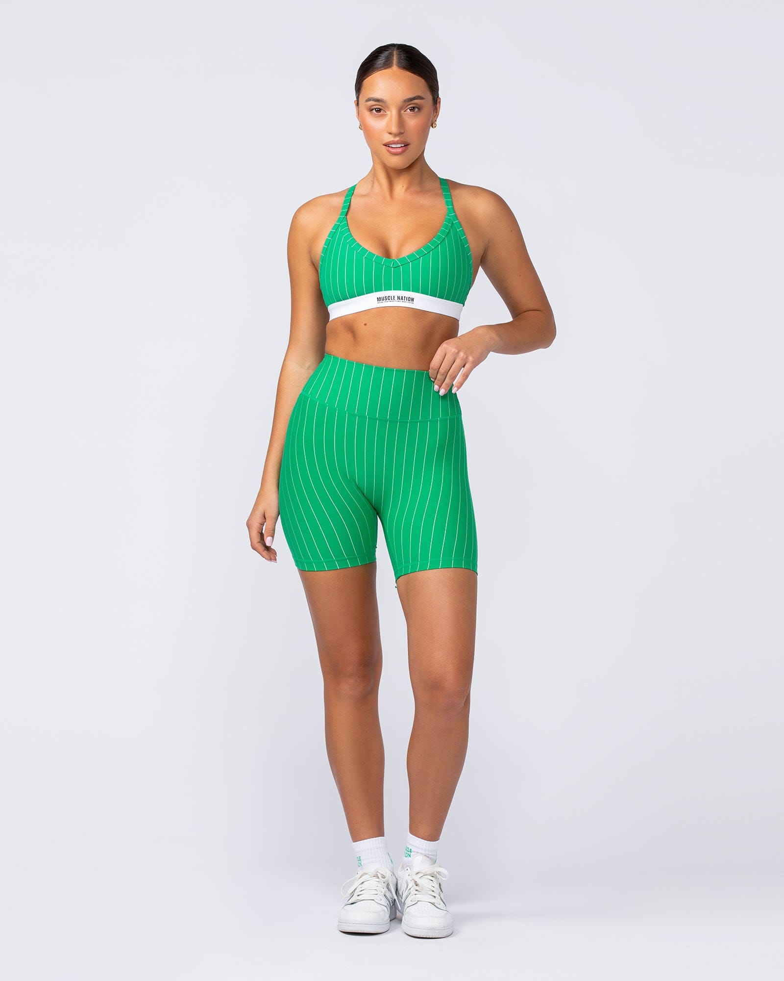 Zero Rise Signature Bike Shorts Clover Stripe - Muscle Nation women's bike shorts, view 6
