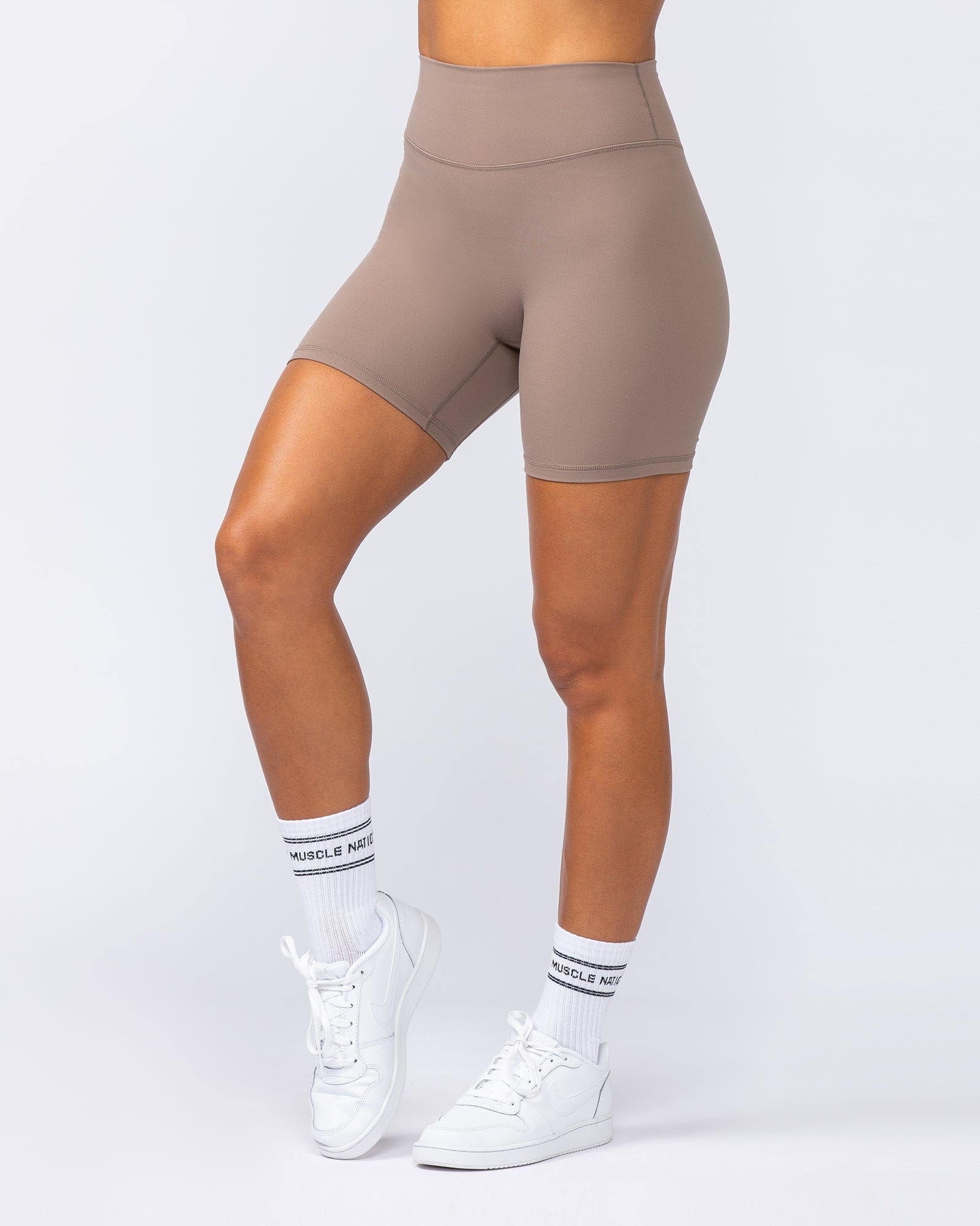 Liberty High Rise Bike Shorts Mushroom - Muscle Nation women's bike shorts, view 3
