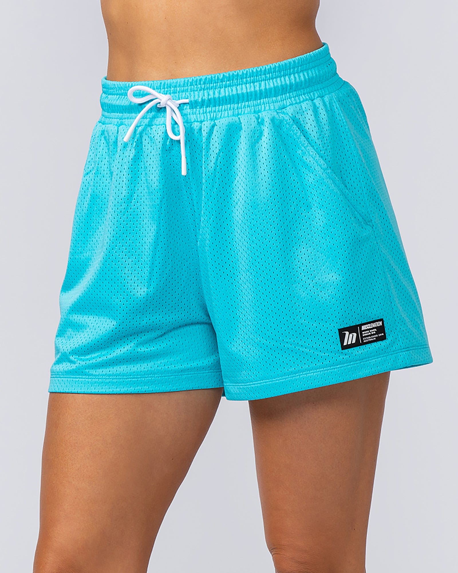 Hoops 3" Shorts Capri Blue - Muscle Nation women's gym shorts