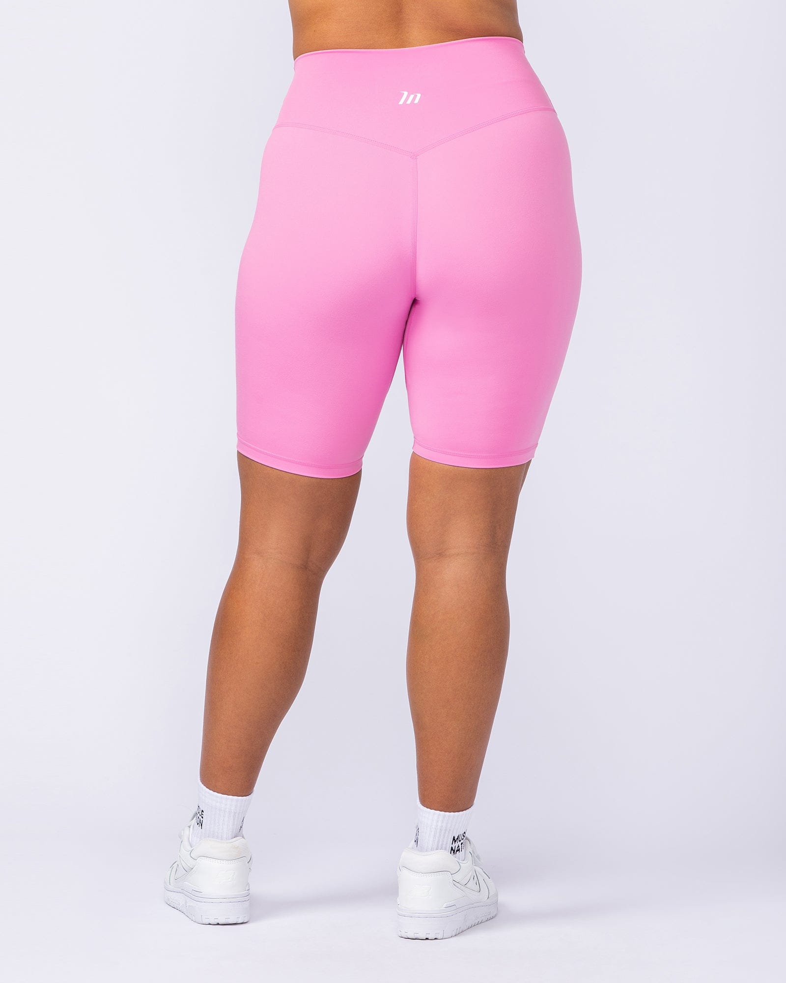 Zero Rise Everyday Referee Length Shorts Hollywood Pink - Muscle Nation women's gym shorts, view 5