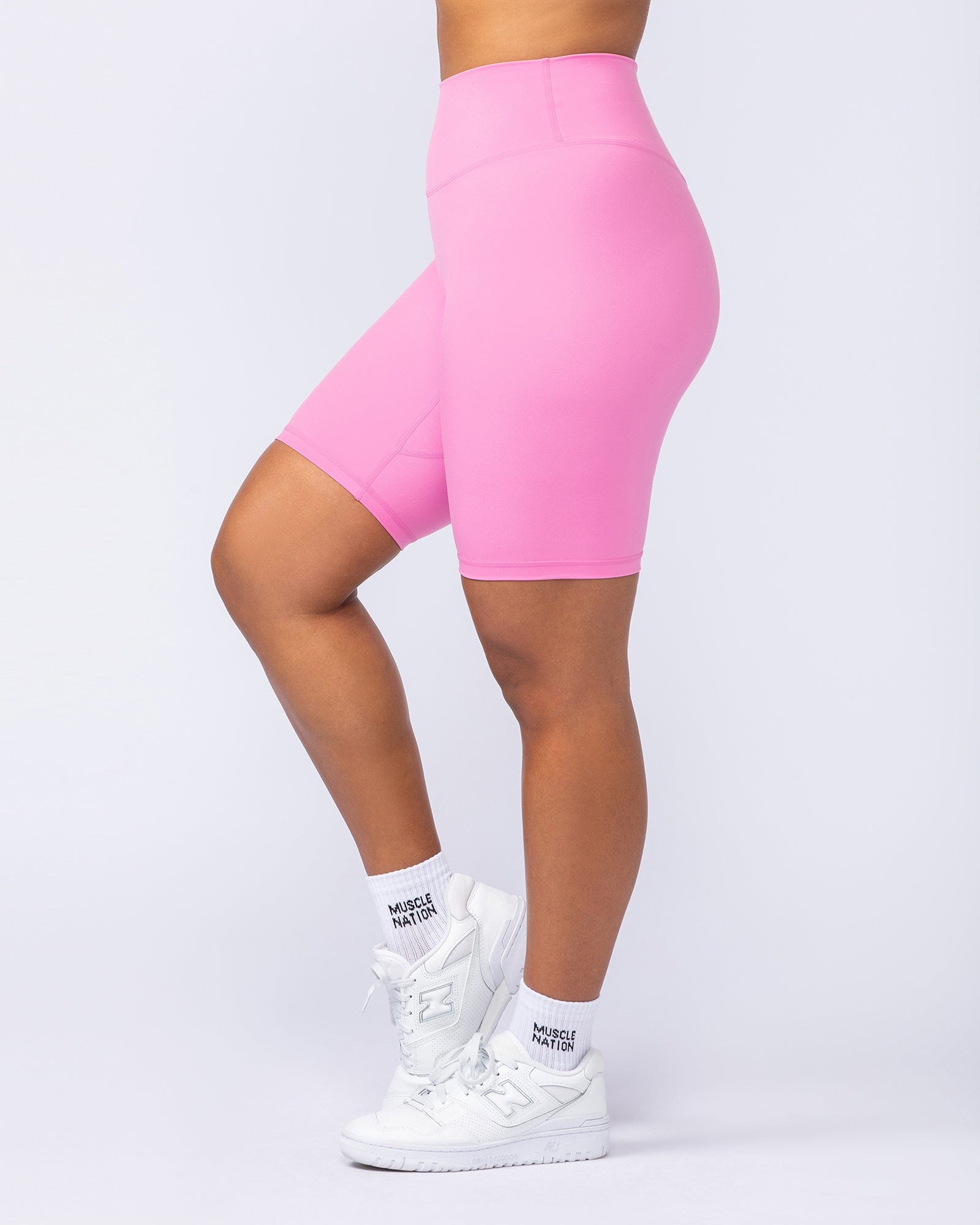 Zero Rise Everyday Referee Length Shorts Hollywood Pink - Muscle Nation women's gym shorts, view 4