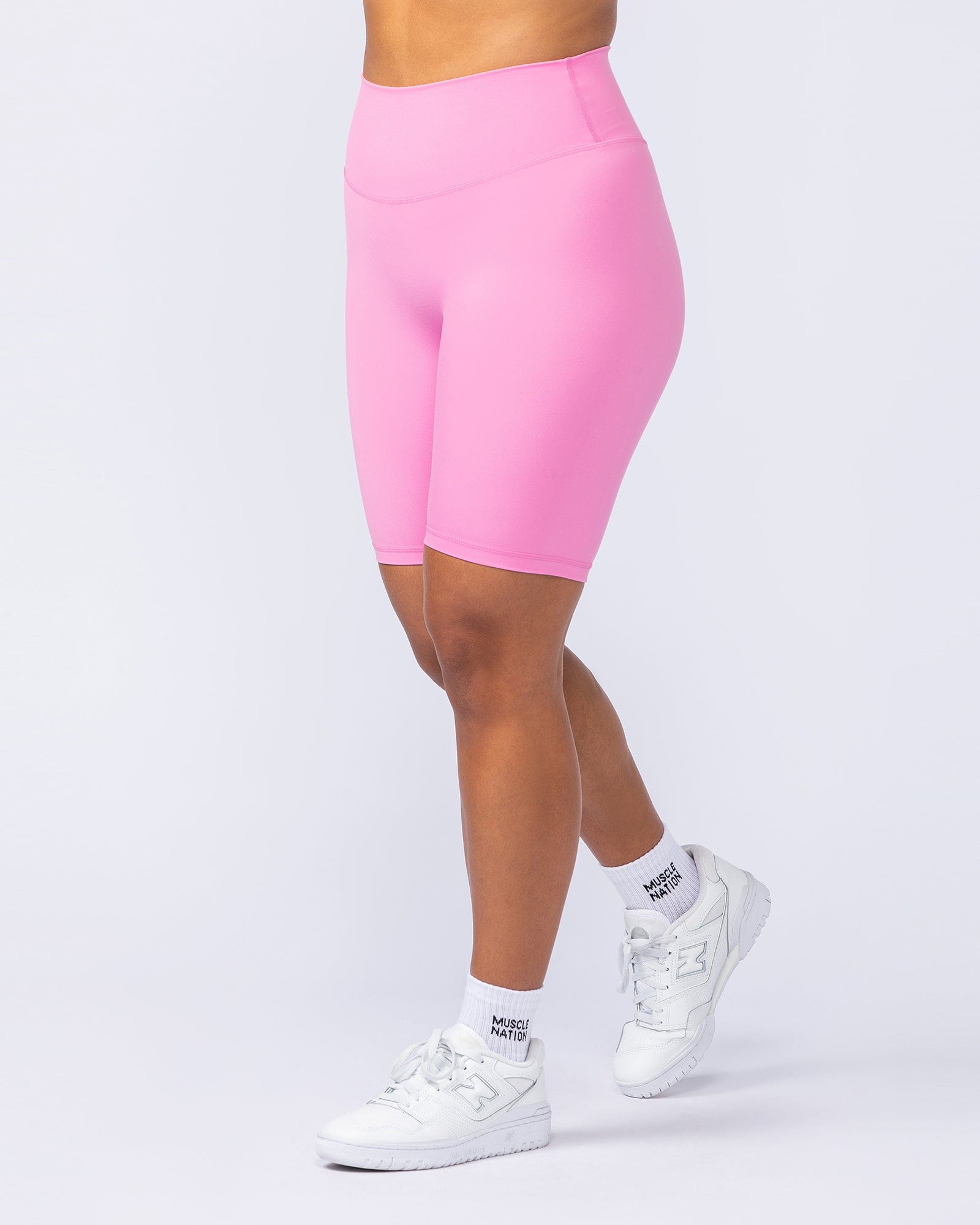 Zero Rise Everyday Referee Length Shorts Hollywood Pink - Muscle Nation women's gym shorts