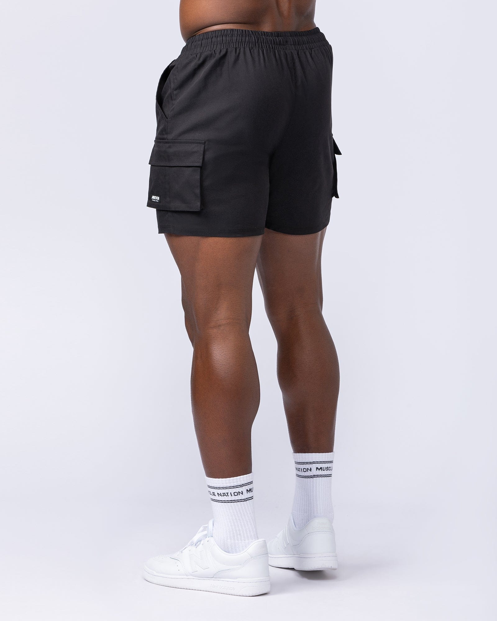 Daily Cargo 5" Shorts Black - Muscle Nation men's cargo shorts, view 4