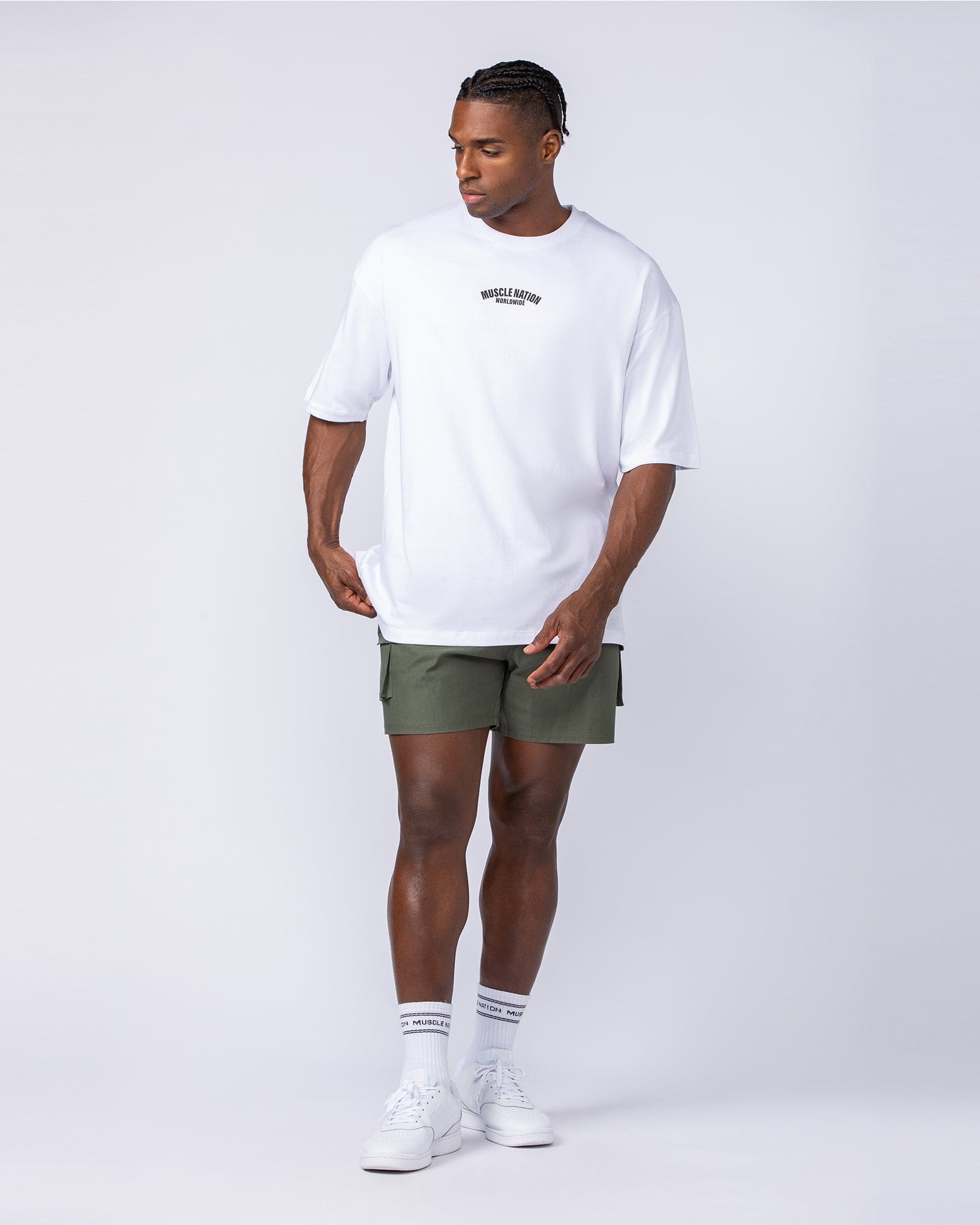 Daily Cargo 5" Shorts Dark Khaki (Silicon Logo) - Muscle Nation men's cargo shorts, view 6