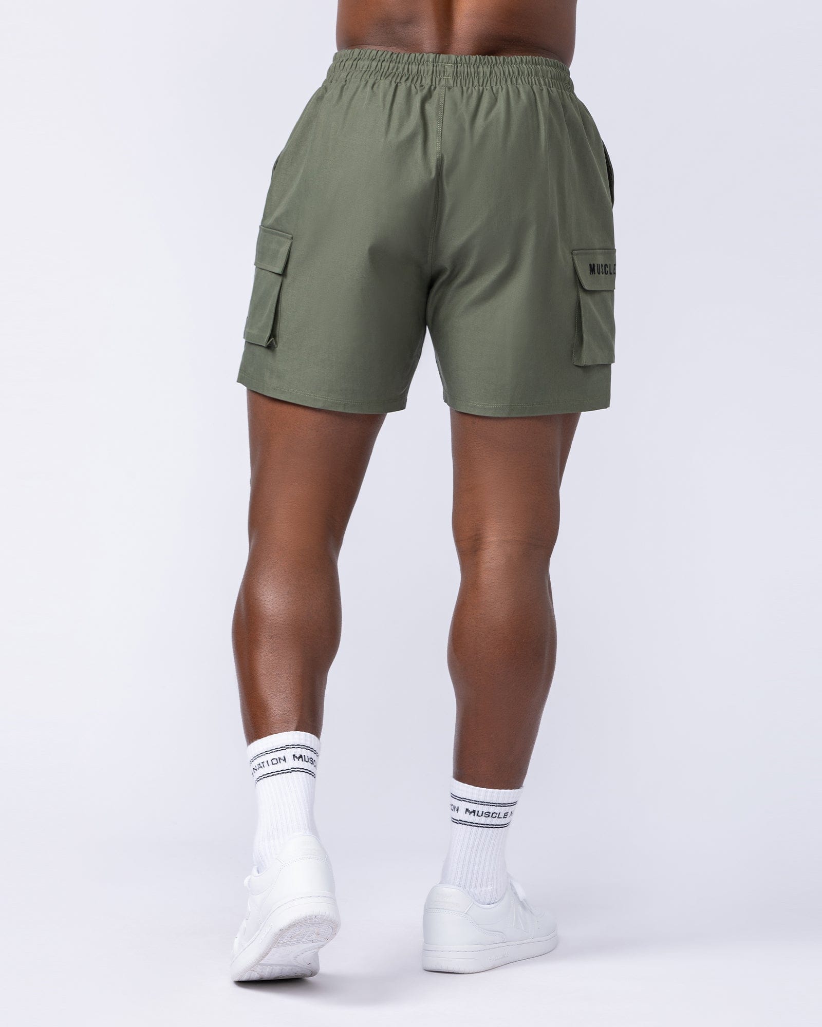 Daily Cargo 5" Shorts Dark Khaki (Silicon Logo) - Muscle Nation men's cargo shorts, view 5