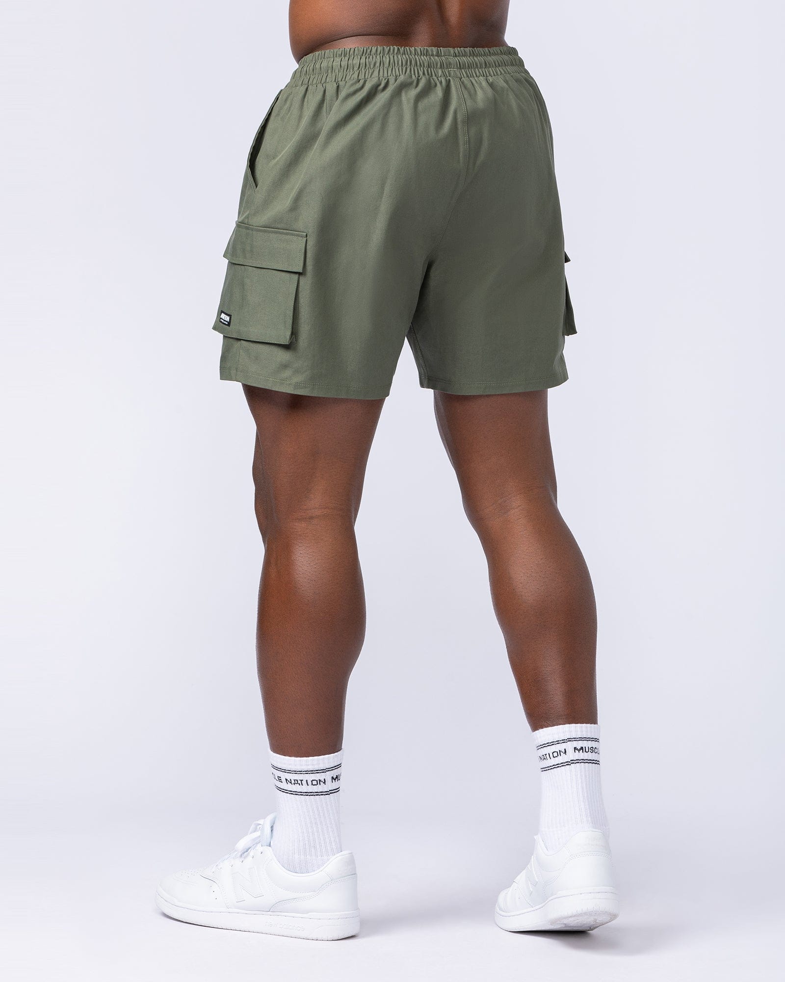 Daily Cargo 5" Shorts Dark Khaki (Silicon Logo) - Muscle Nation men's cargo shorts, view 4