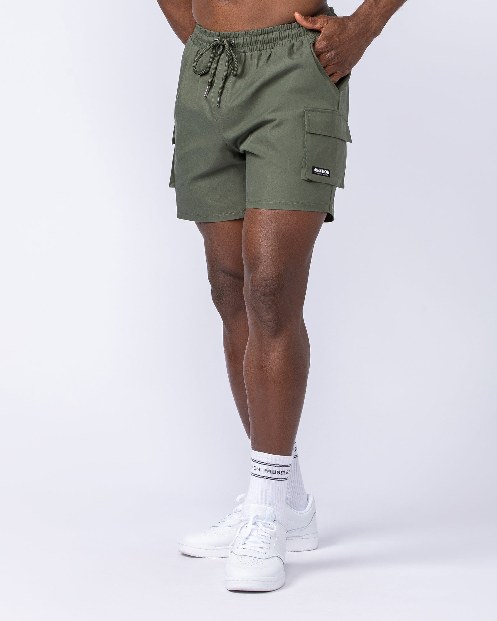 Daily Cargo 5" Shorts Dark Khaki (Silicon Logo) - Muscle Nation men's cargo shorts