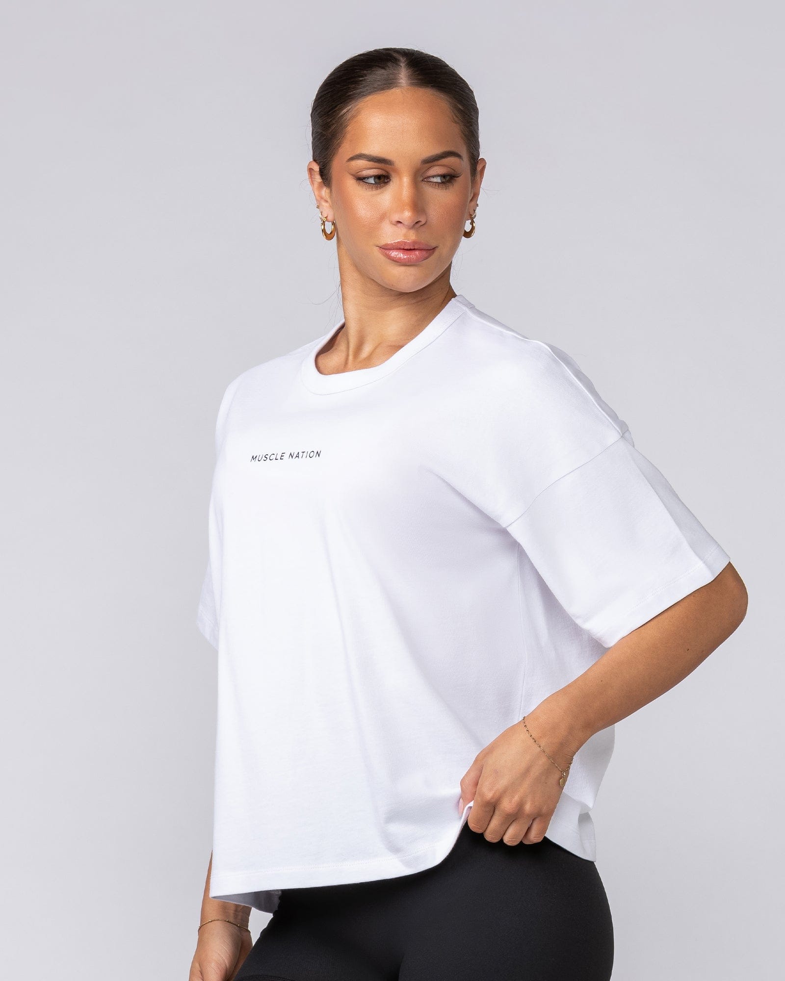 Boxy Fit Tee White - Muscle Nation women's gym tee, view 2
