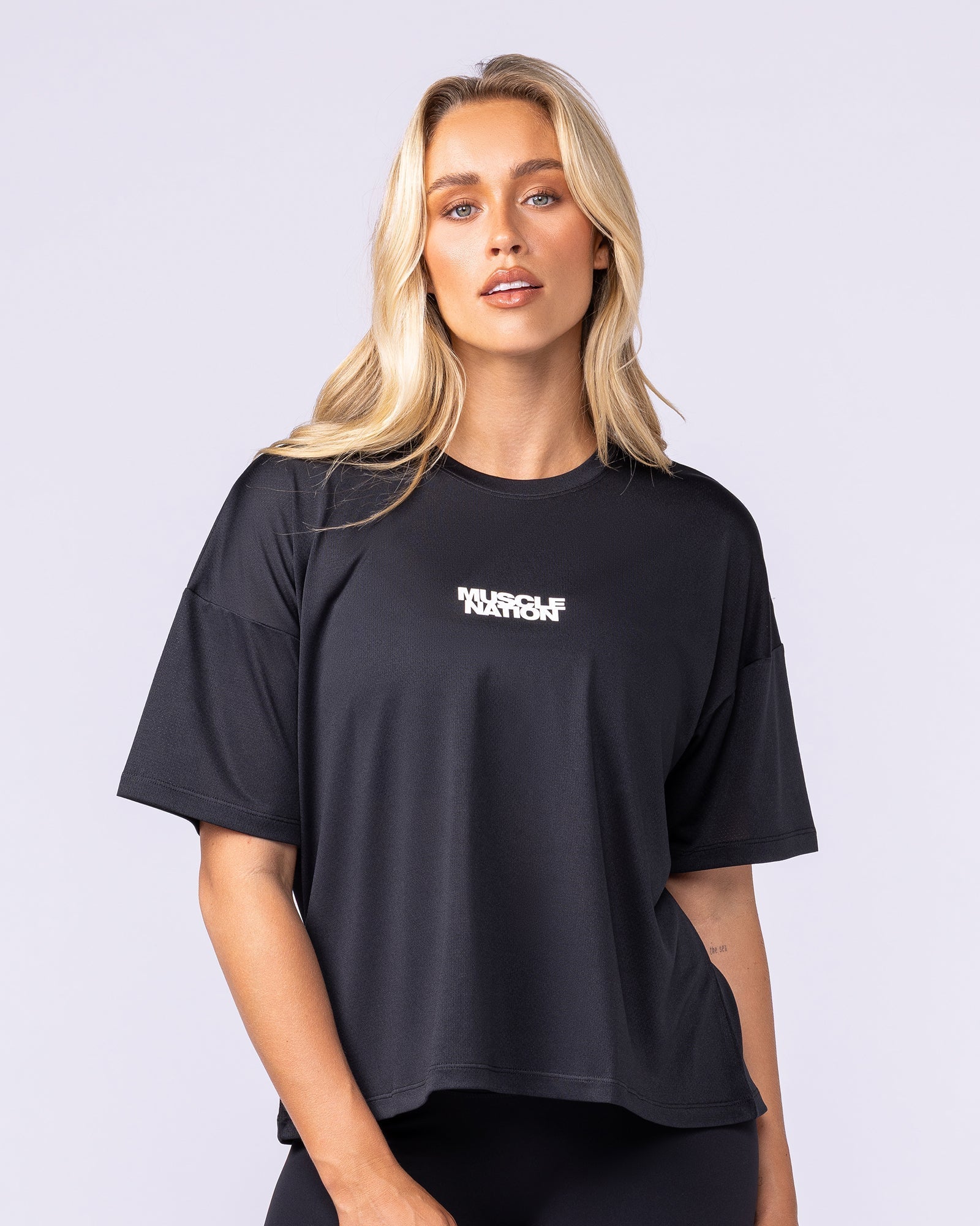 Boxy Training Tee Black - Muscle Nation women's gym tee, view 3