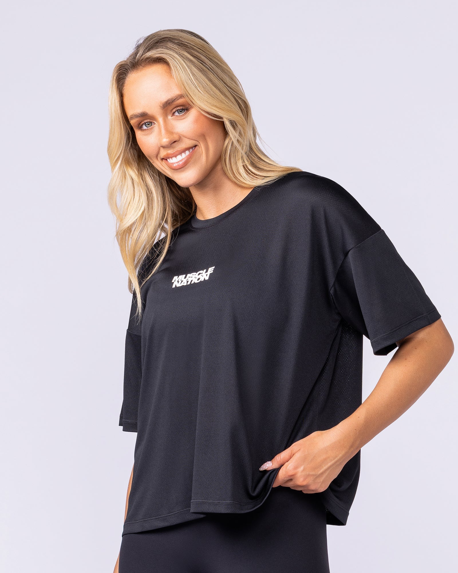 Boxy Training Tee Black - Muscle Nation women's gym tee, view 4