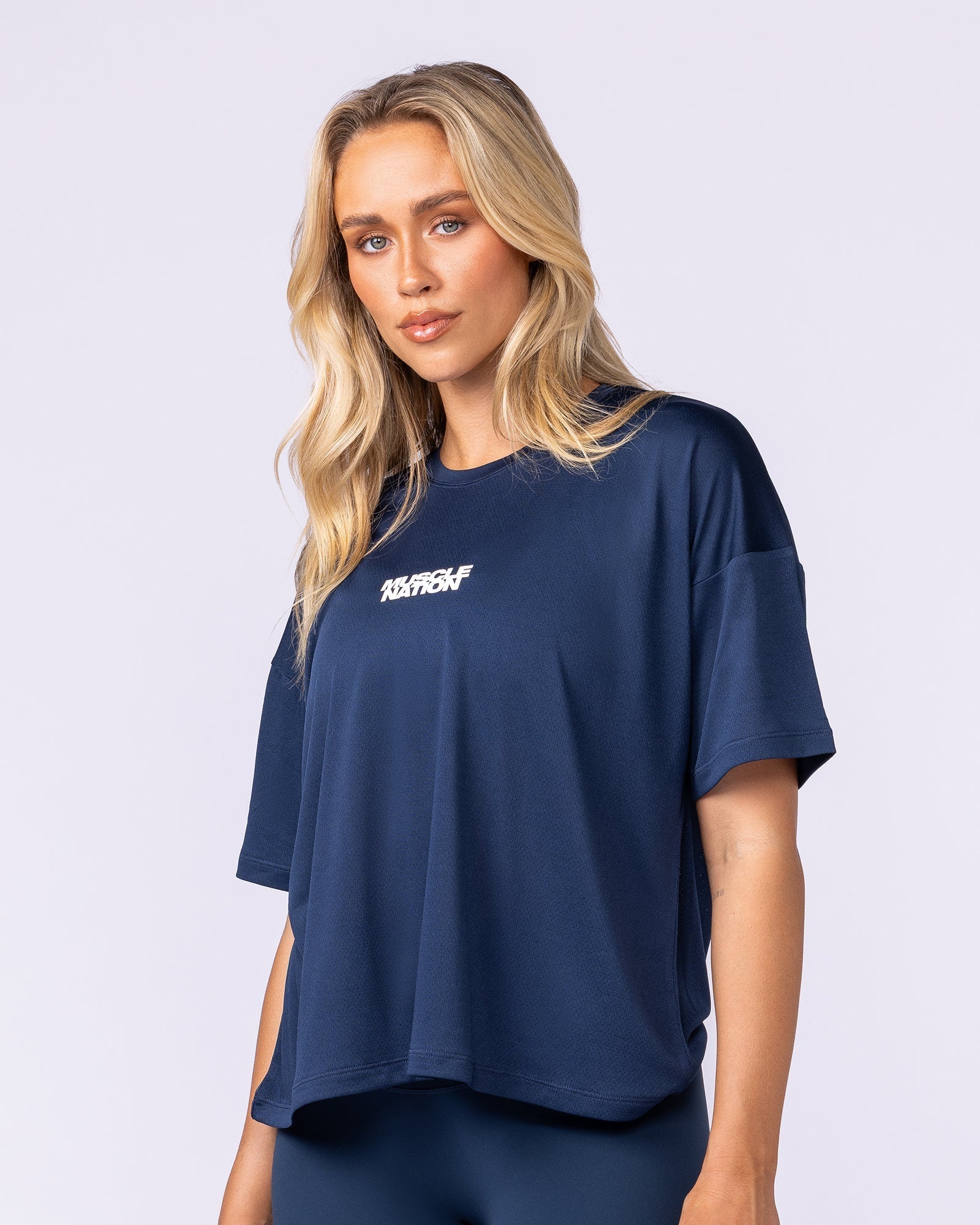 Boxy Training Tee Navy - Muscle Nation women's gym tee, view 3