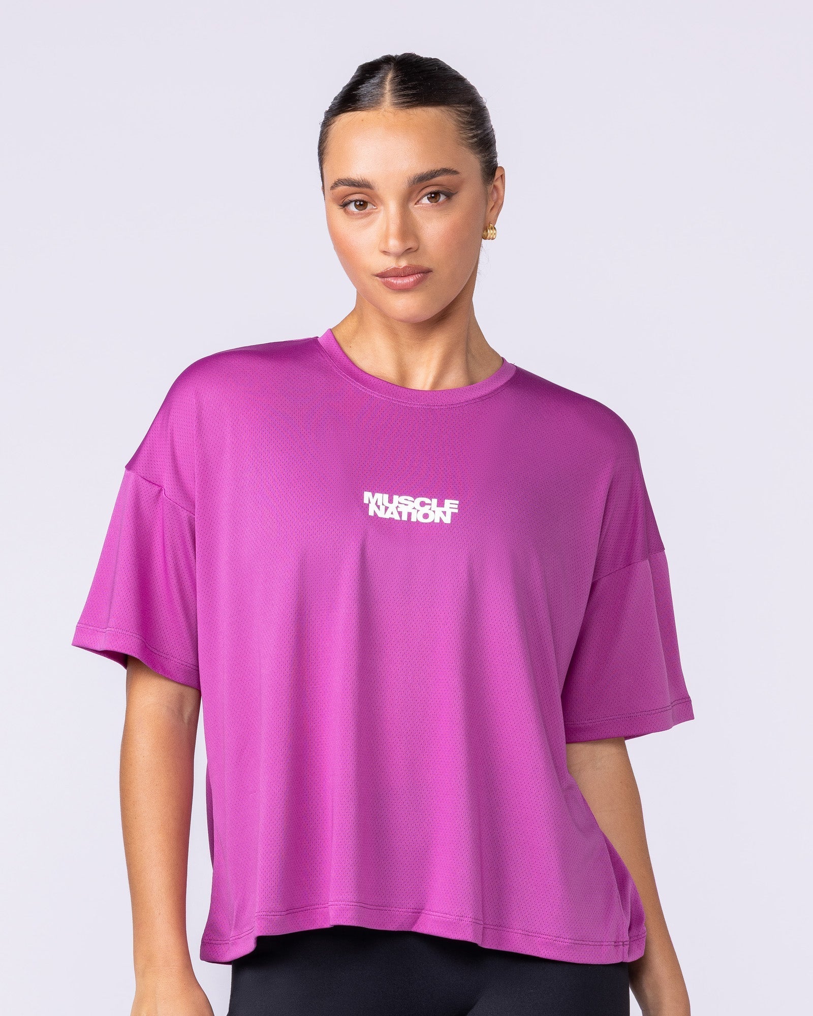 Boxy Training Tee Radiant Orchid - Muscle Nation women's gym tee, view 3