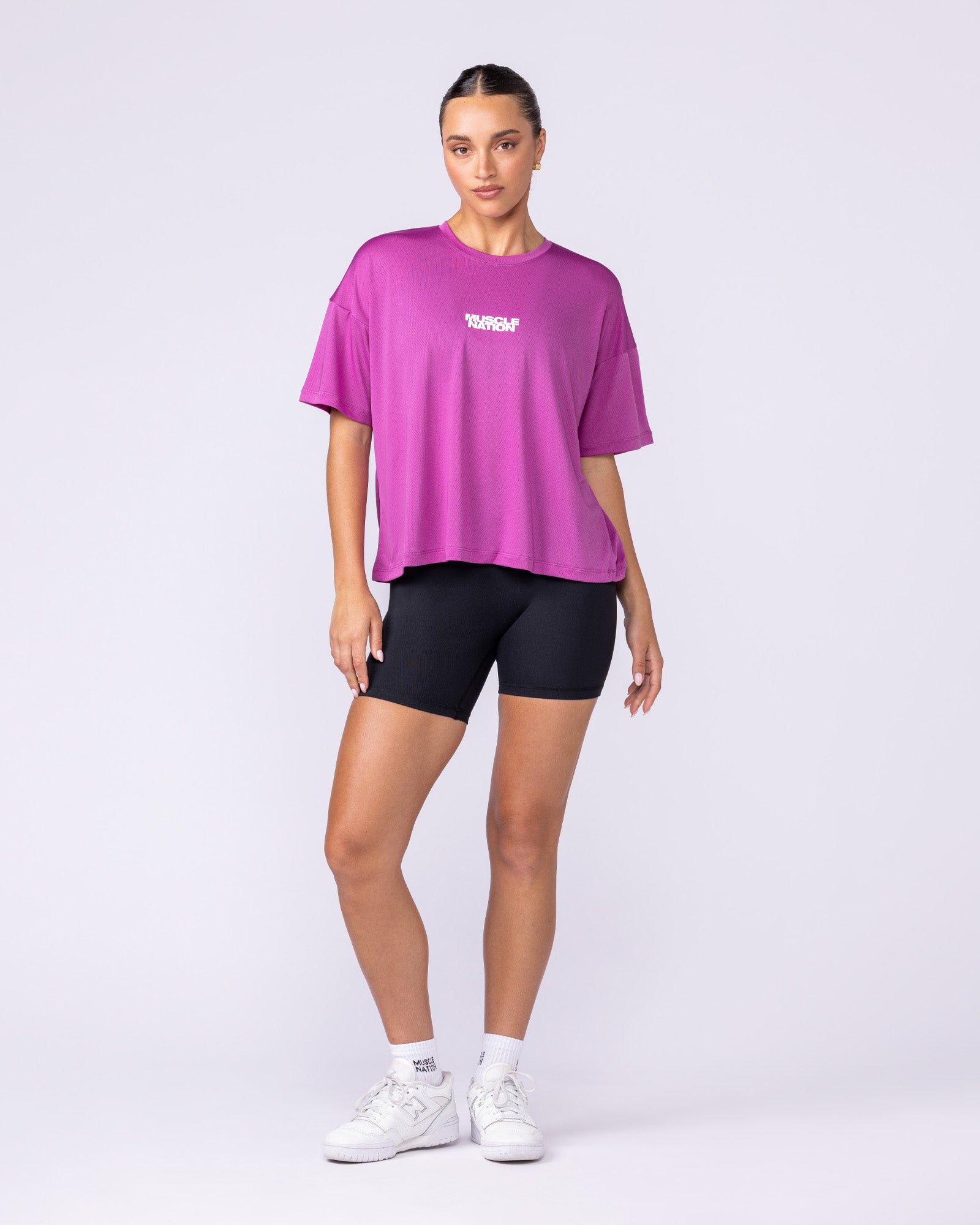Boxy Training Tee Radiant Orchid - Muscle Nation women's gym tee, view 7