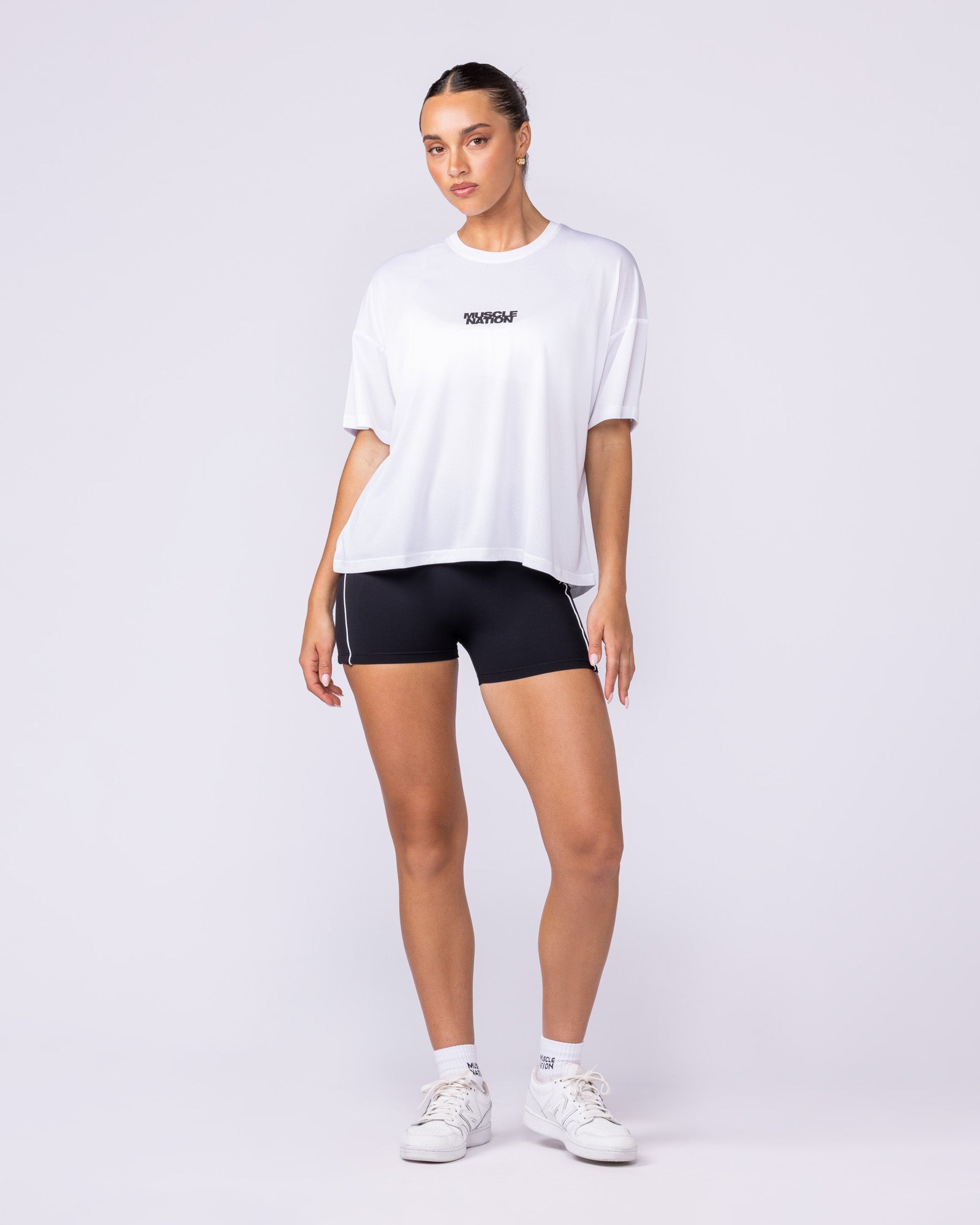 Boxy Training Tee White - Muscle Nation women's gym tee, view 6