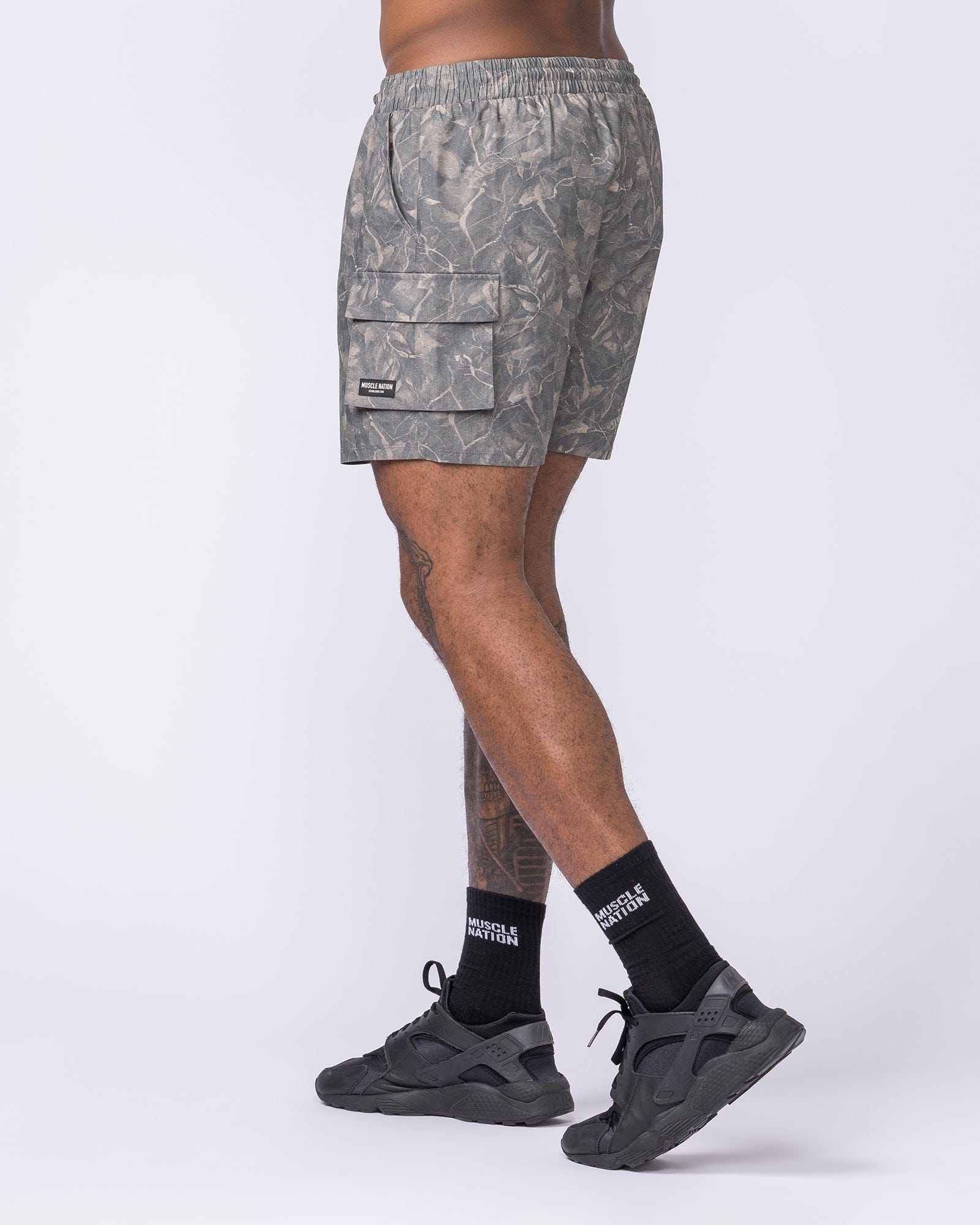 Daily Cargo 5" Shorts Washed Tree Camo Grey - Muscle Nation men's cargo shorts, view 2