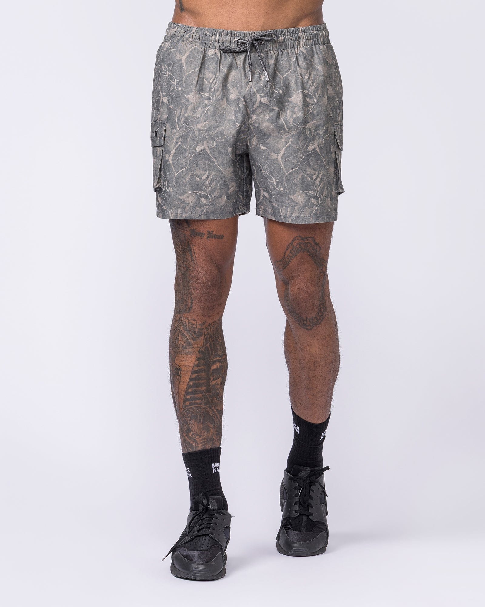 Daily Cargo 5" Shorts Washed Tree Camo Grey - Muscle Nation men's cargo shorts, view 3