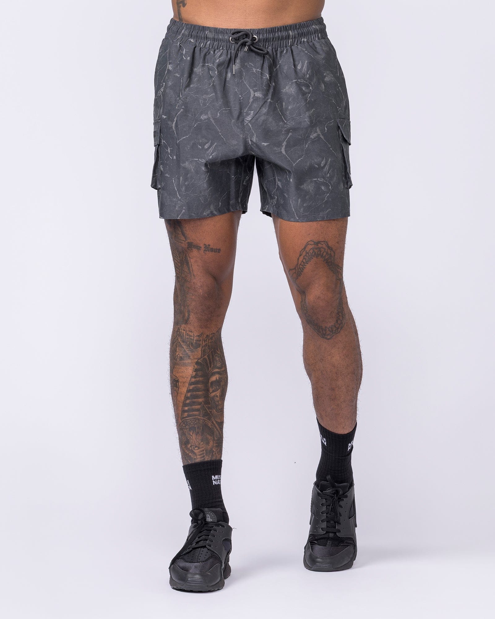 Daily Cargo 5" Shorts Washed Tree Camo Monochrome - Muscle Nation men's cargo shorts, view 3